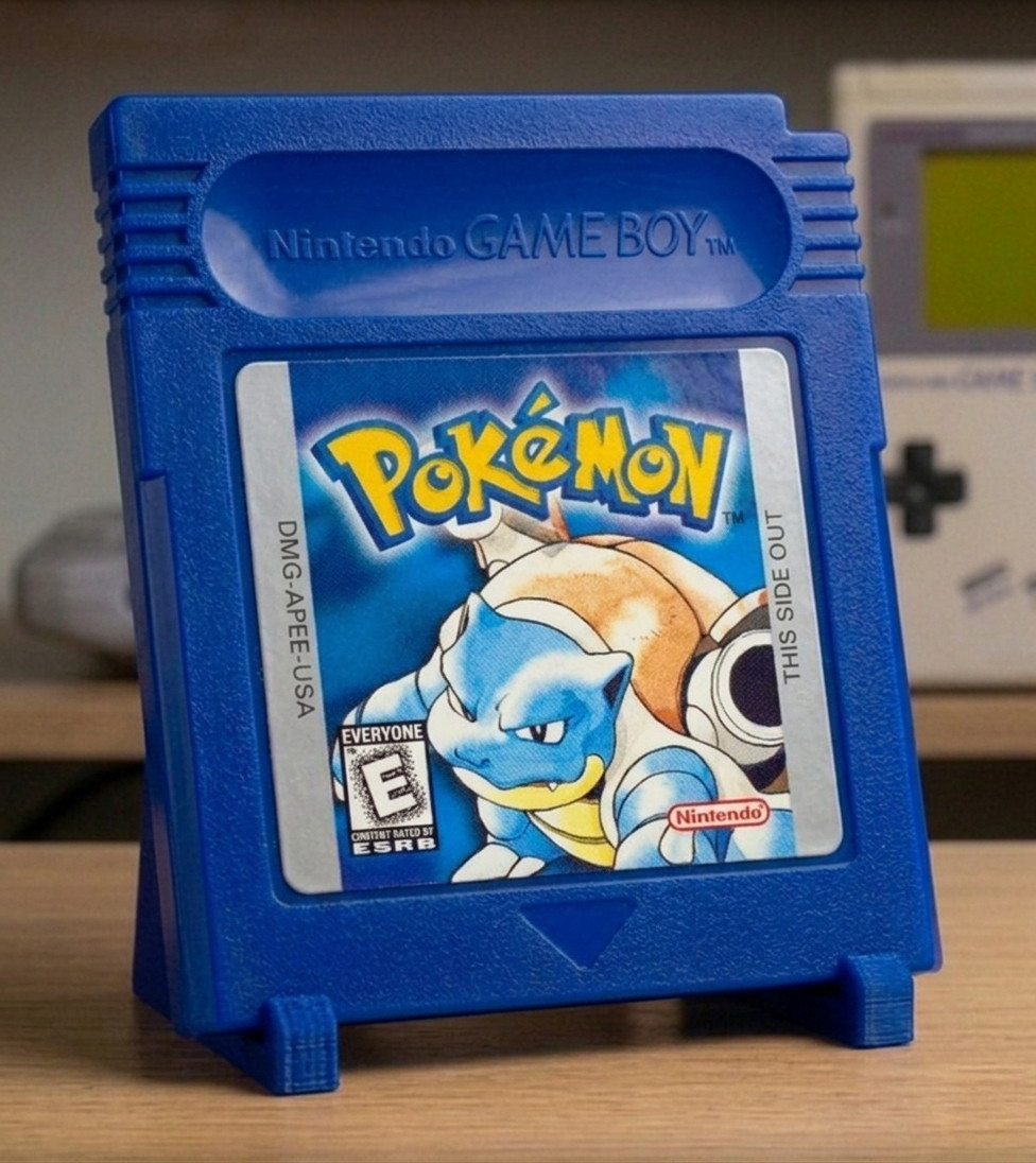 Oversized Pokemon Blue Game Boy Cartridge Replica 3D Printed Blastoise Display