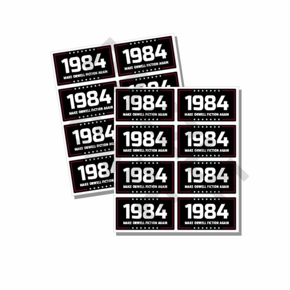 1984 Stickers Sheets Make Orwell Fiction Again – BLACK 2024 Bulk 16 MINI Decals