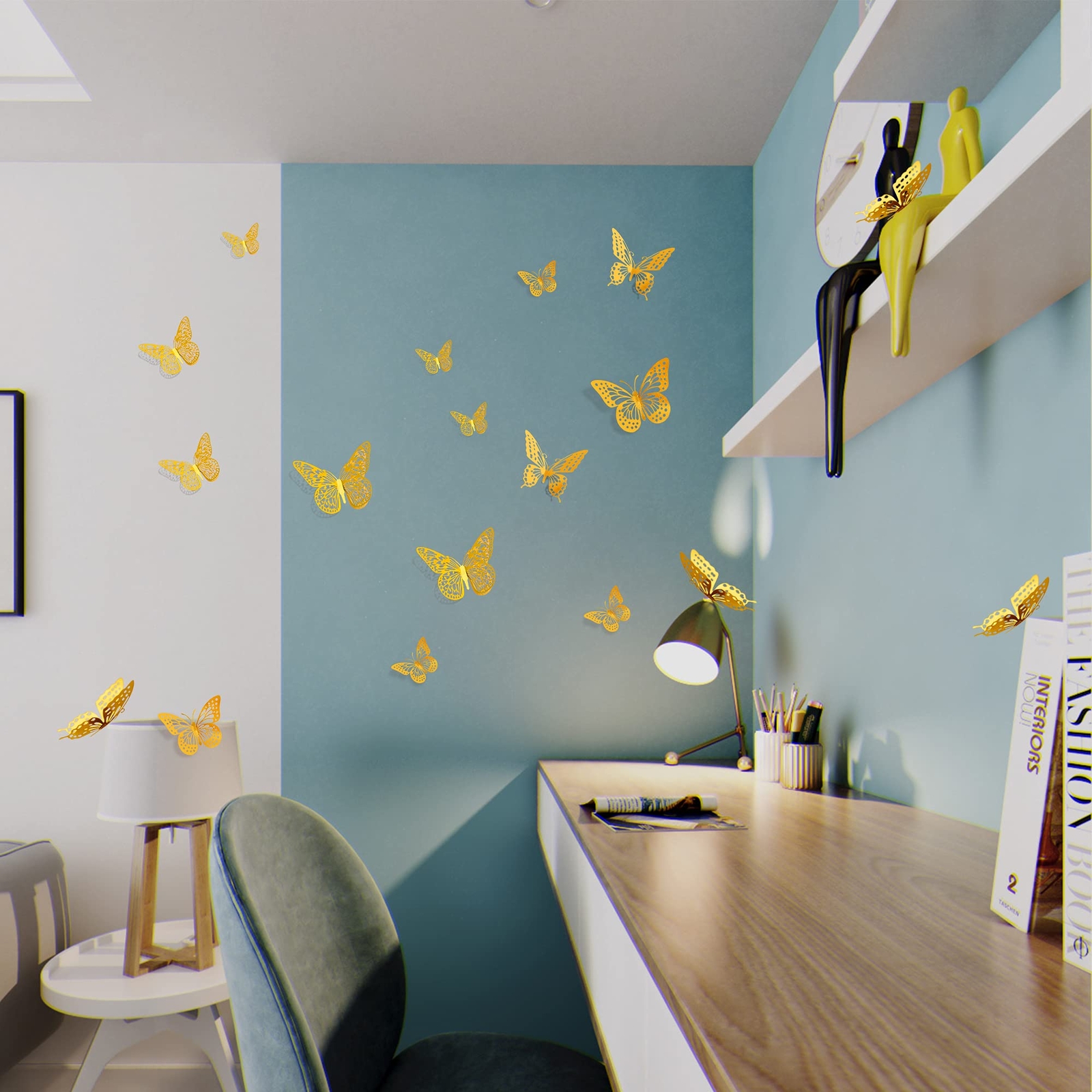 Butterfly Wall Decor 48 Pcs, 4 Styles, 3 Sizes, Gold Butterfly Decorations for B