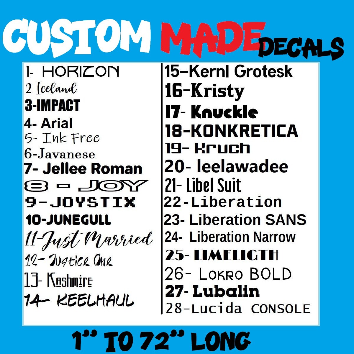 Custom Made Decal Vinyl Lettering Sticker ANY TEXT – ANY NAME – 20 Colors [6