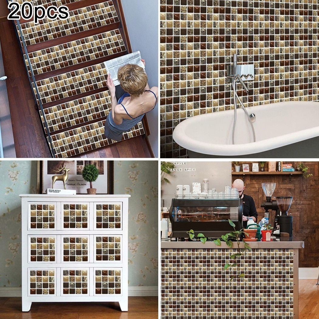 PVC 3D Mosaic For Tile Stickers Pack of 20 for Kitchen Bathroom Wall 10x10cm