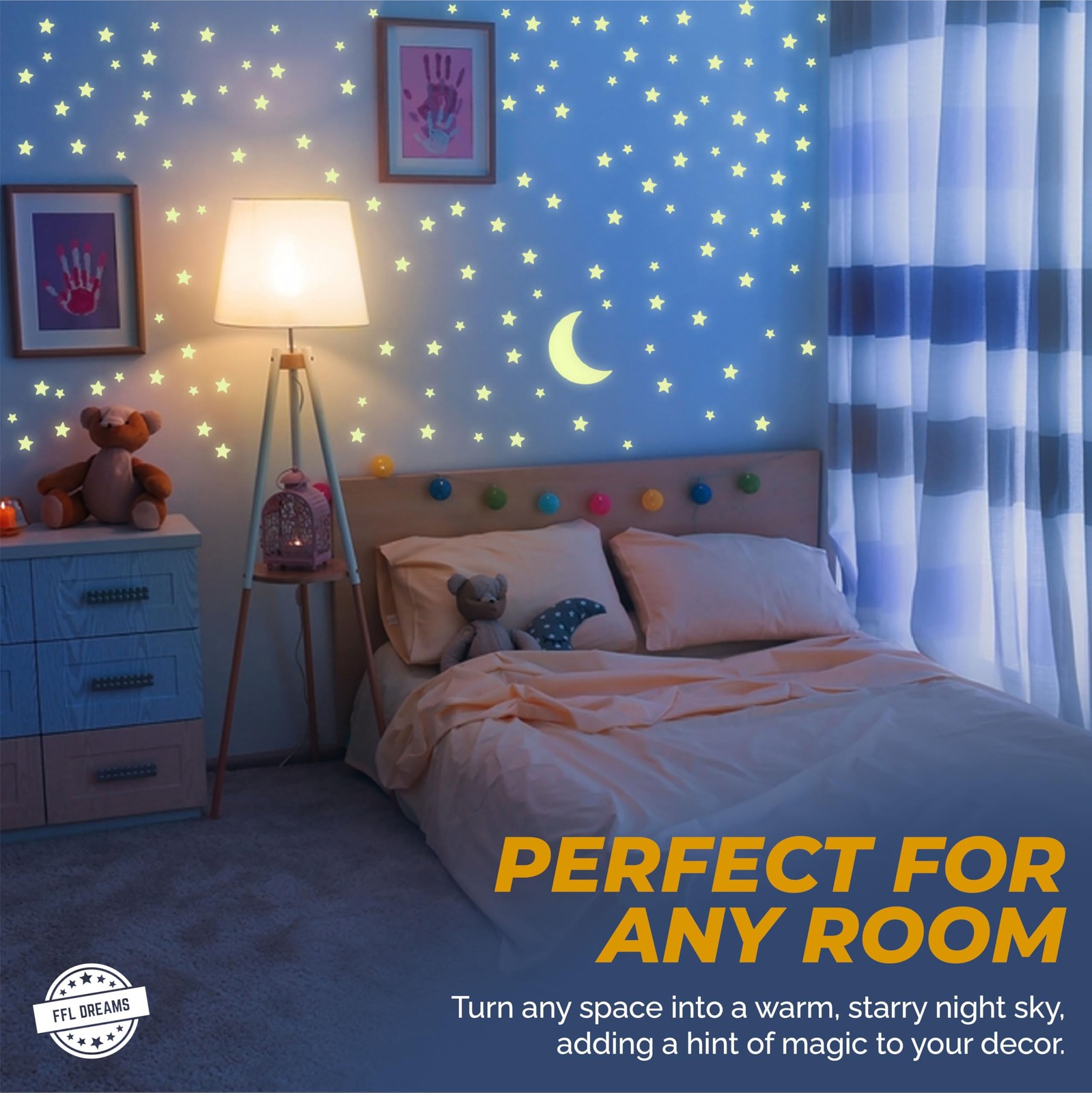 FFL DREAMS Glow in The Dark Stars and Moon, Realistic No Dots Green