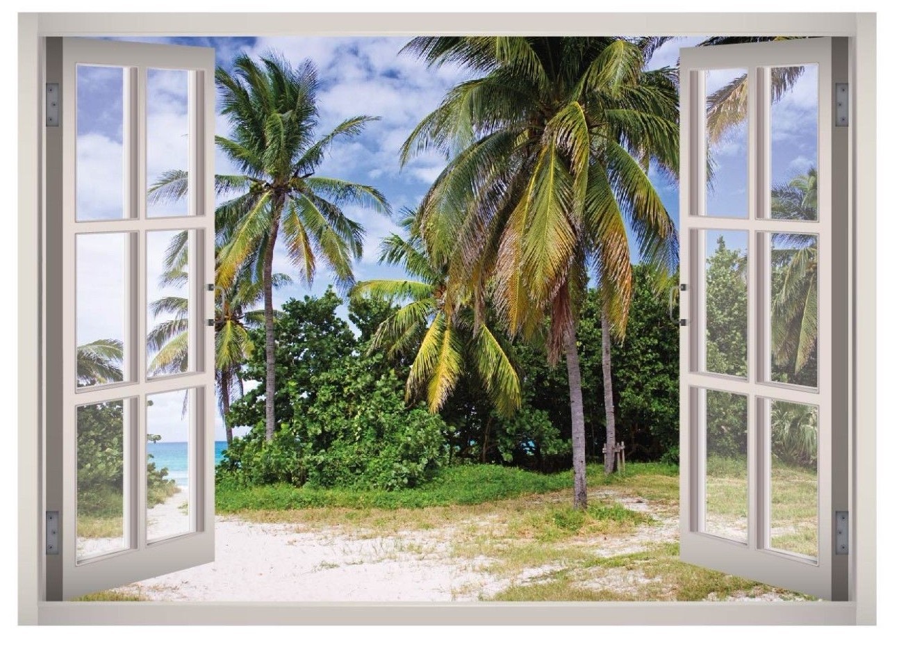 Palm Trees Beach Window 3D Wall Decal Art Mural Home Decor Canvas Vinyl W179
