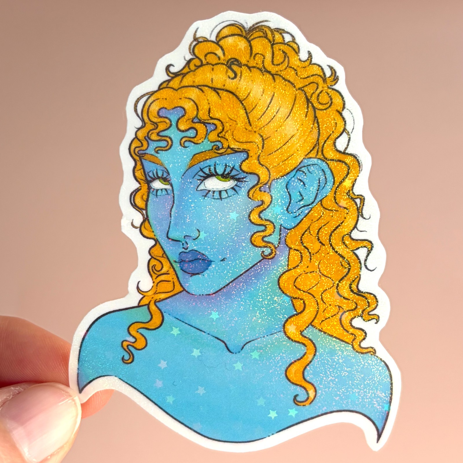 Fantasy Character Portrait Sparkle Vinyl Sticker 3” Original Art – graveshrug