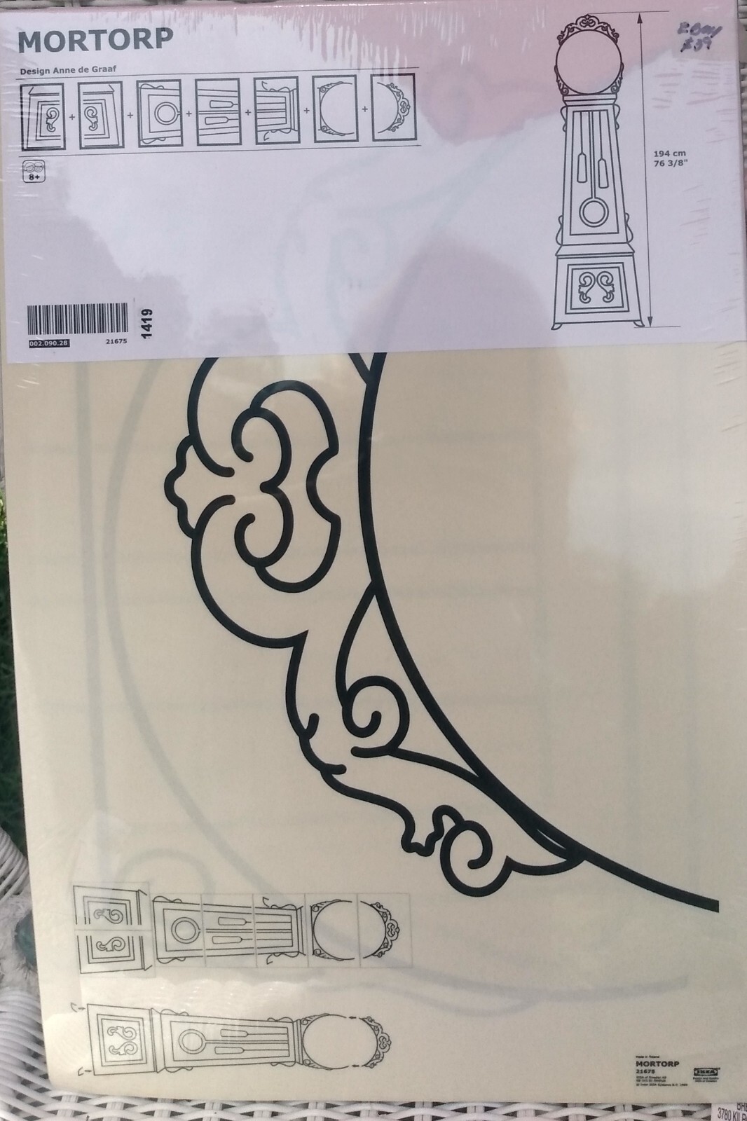 IKEA Mortorp Grandfather Clock Sticker Decal Wall Decor Anne de Graffe 76" NEW
