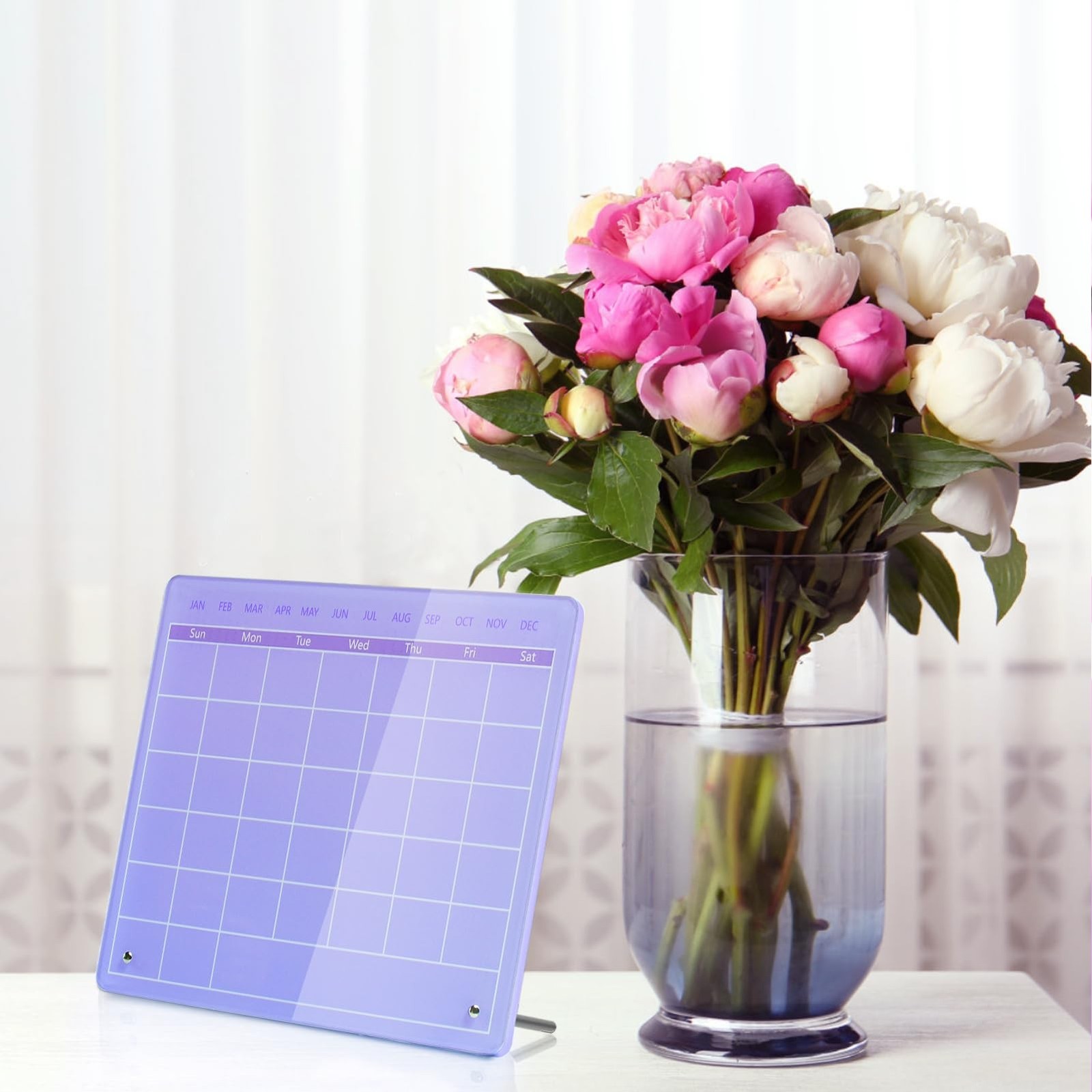 Calendar Dry Erase Board,12"X10",Acrylic Desk Calendar with Stand,Purple Dry …