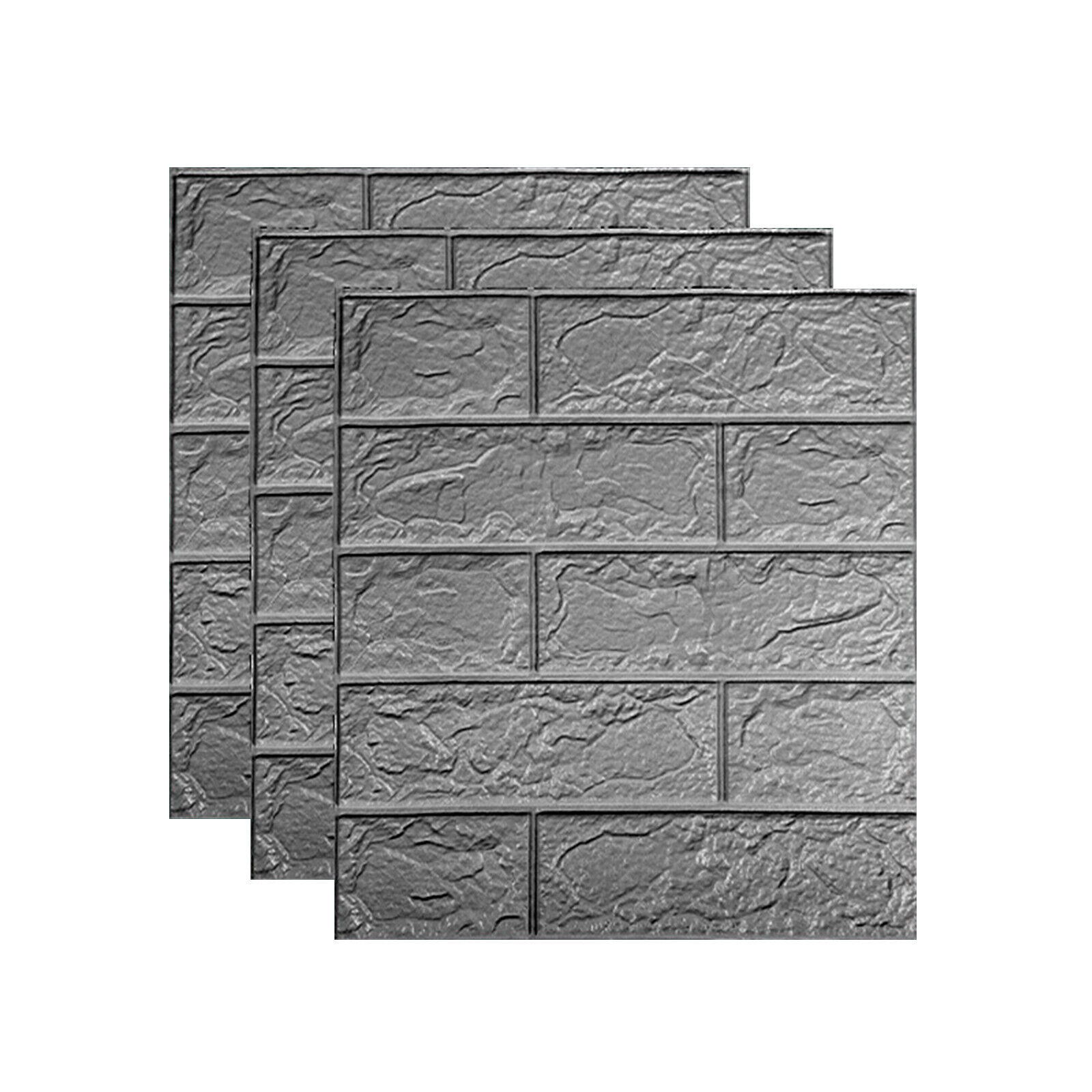 Silver 3D Tile Brick Wall Sticker Self-adhesive Foam Panel Wallpaper 14.5 SQ FT