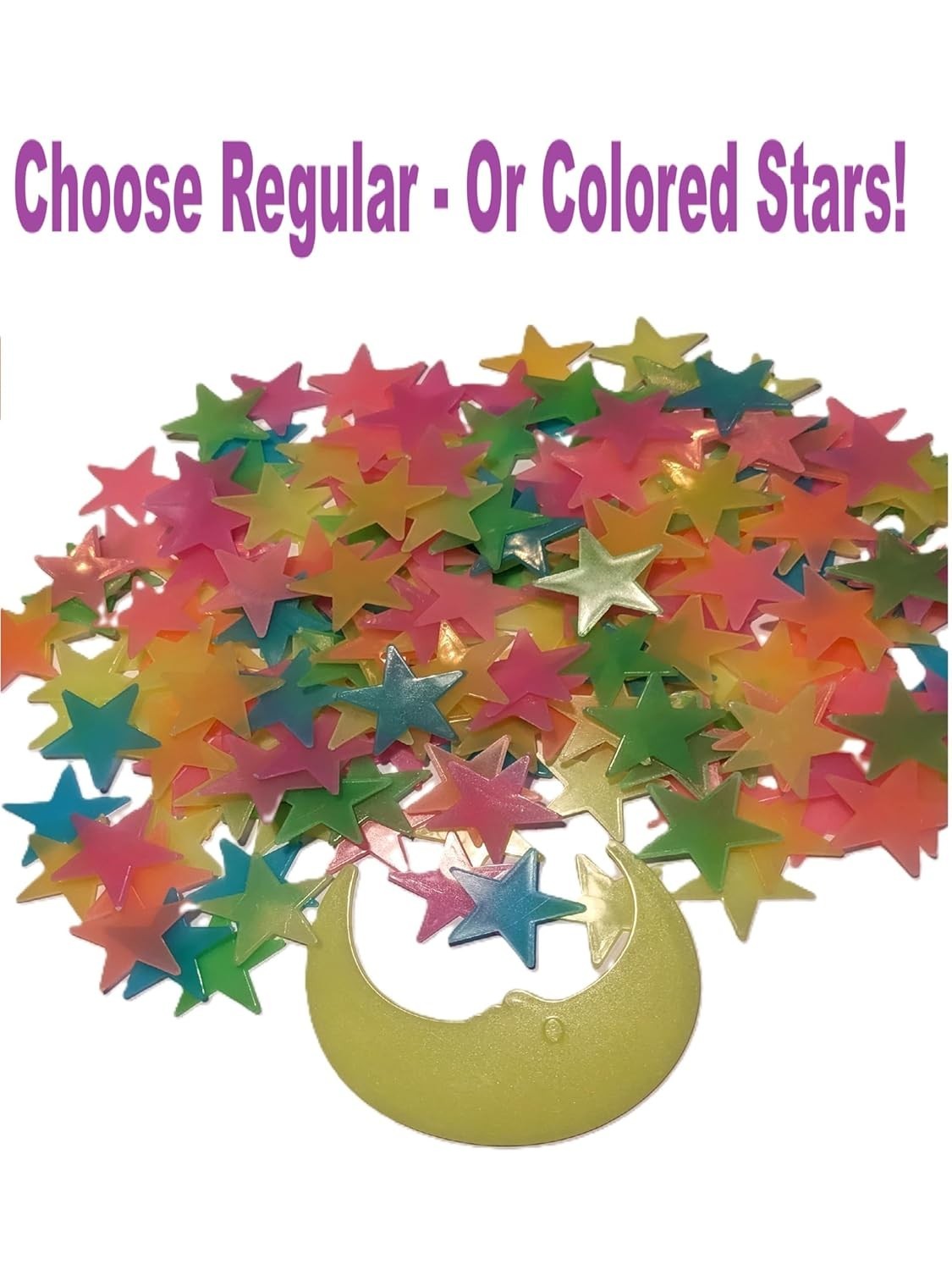 Multi-Colored Glow Stars Set – 200 Room Stickers with Bonus Moon for Kids' Décor