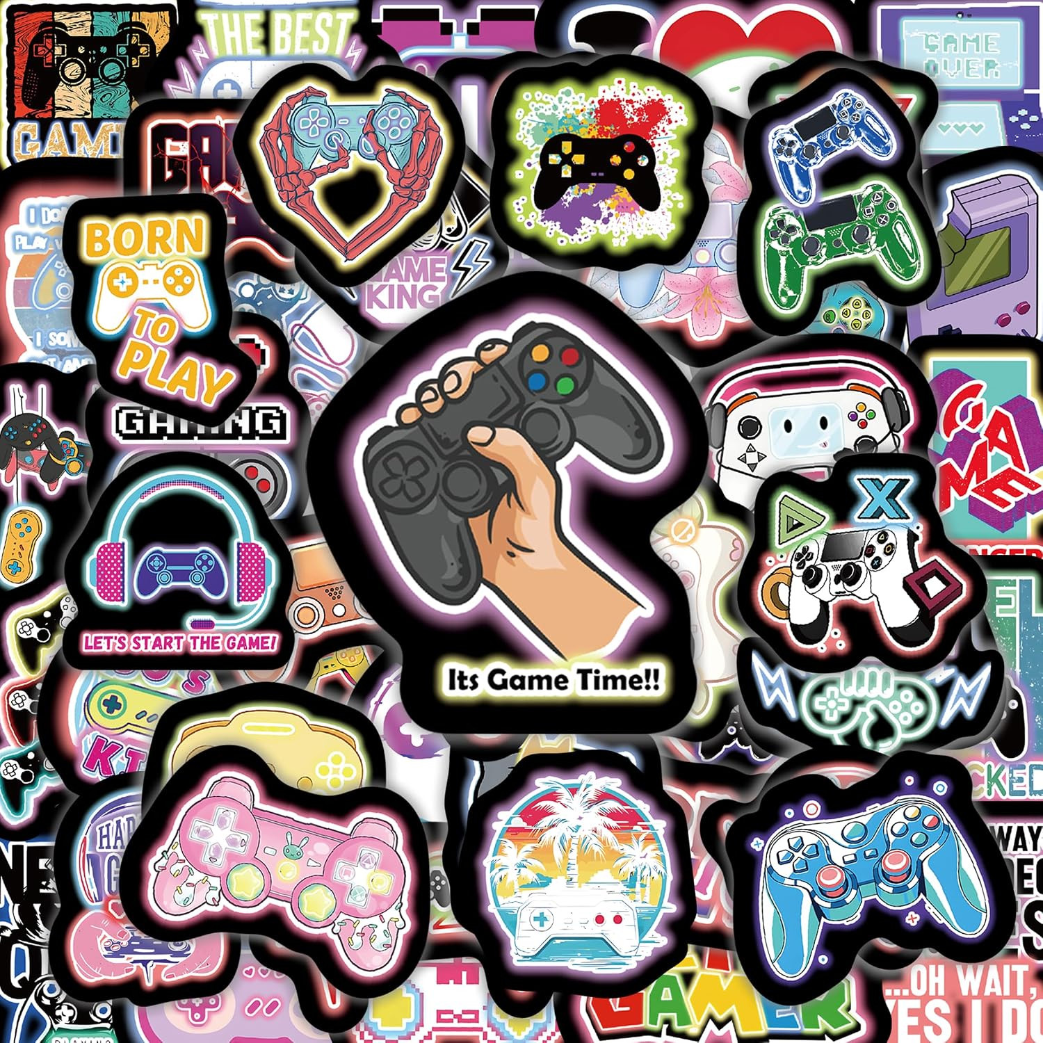 70 Pcs Neon Game Kids Stickers, Gamer Gamepad Vinyl Sticker for Water Bottle, Wa