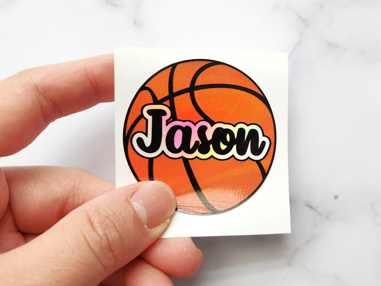 Holographic Custom Name Basketball Sticker, Basketball Player Gift