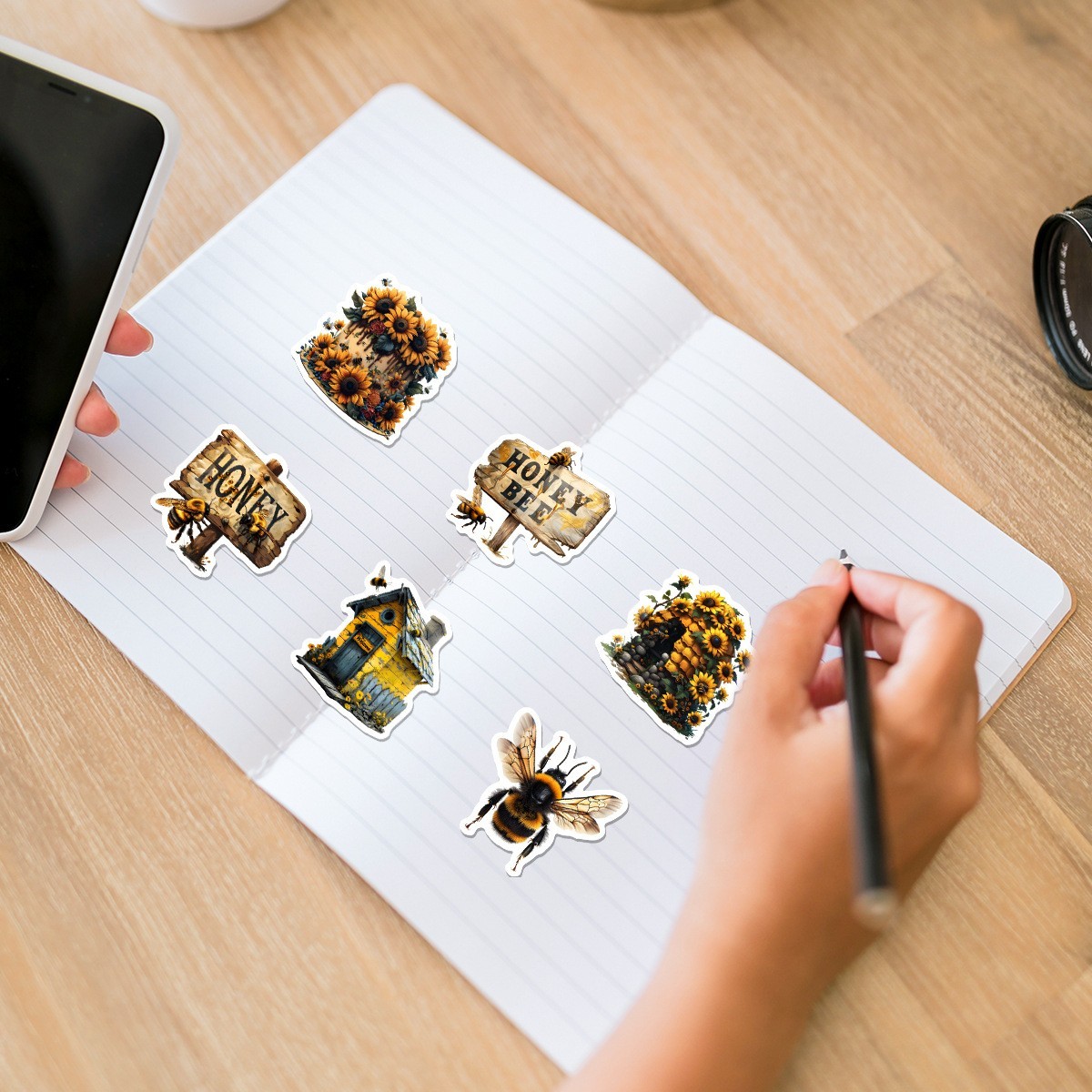 50pcs Waterproof Vinyl Stickers Honey Bumble Bee Luggage Phone Car Water Bottle