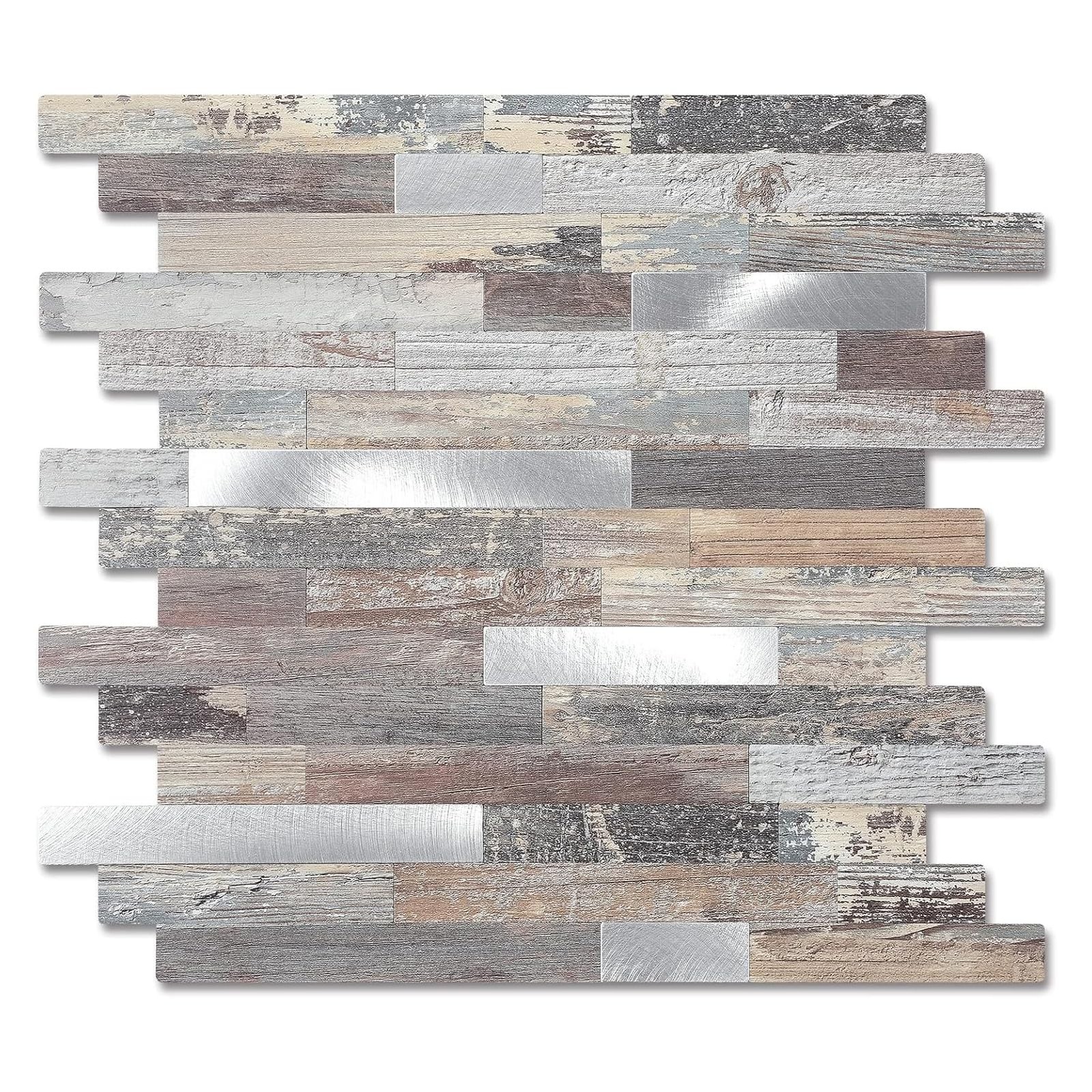 Yipscazo 2026 Upgrade Peel and Stick Wood Metal Tile Backsplash, Stick on Tiles
