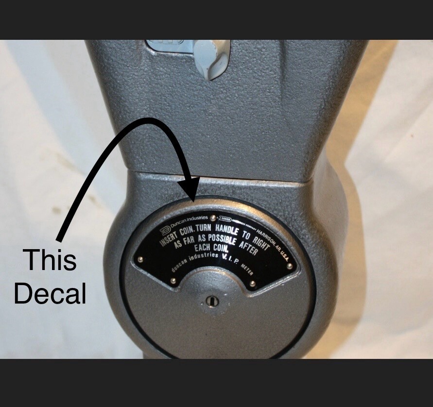 Duncan Parking Meter Decal, Round Vault, Box Silver Letters