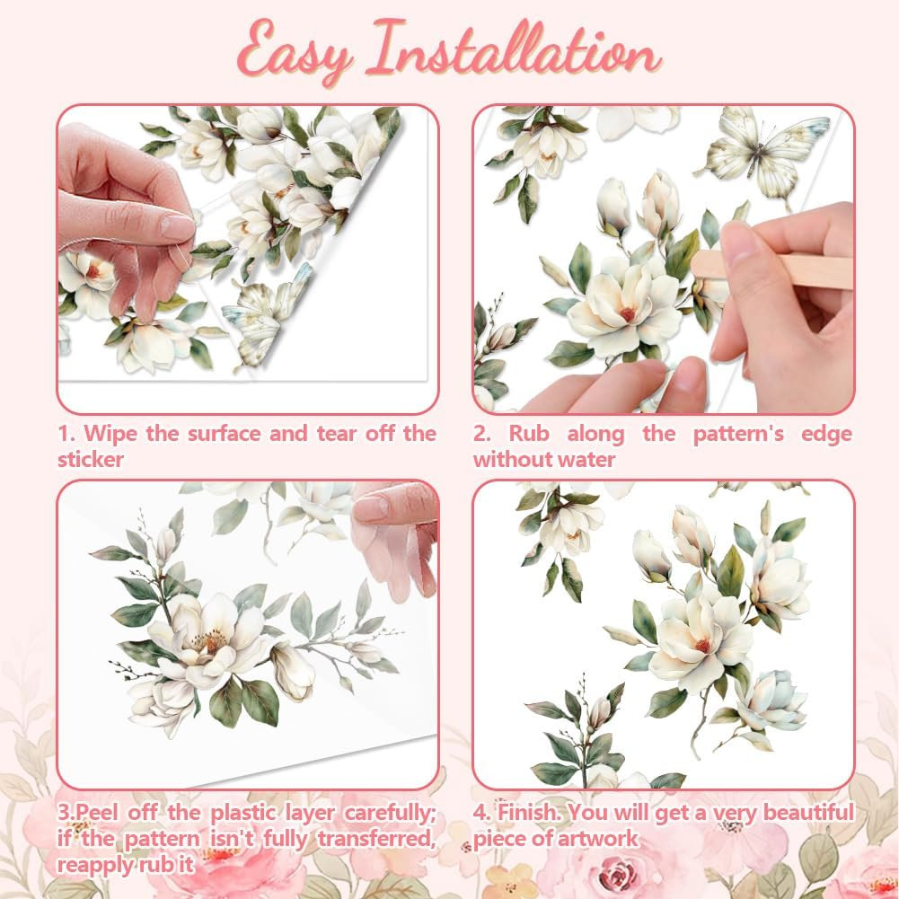 Rub on Transfer Sticker for Furniture Crafts Decor 6"X12" White Magnolia Corner,