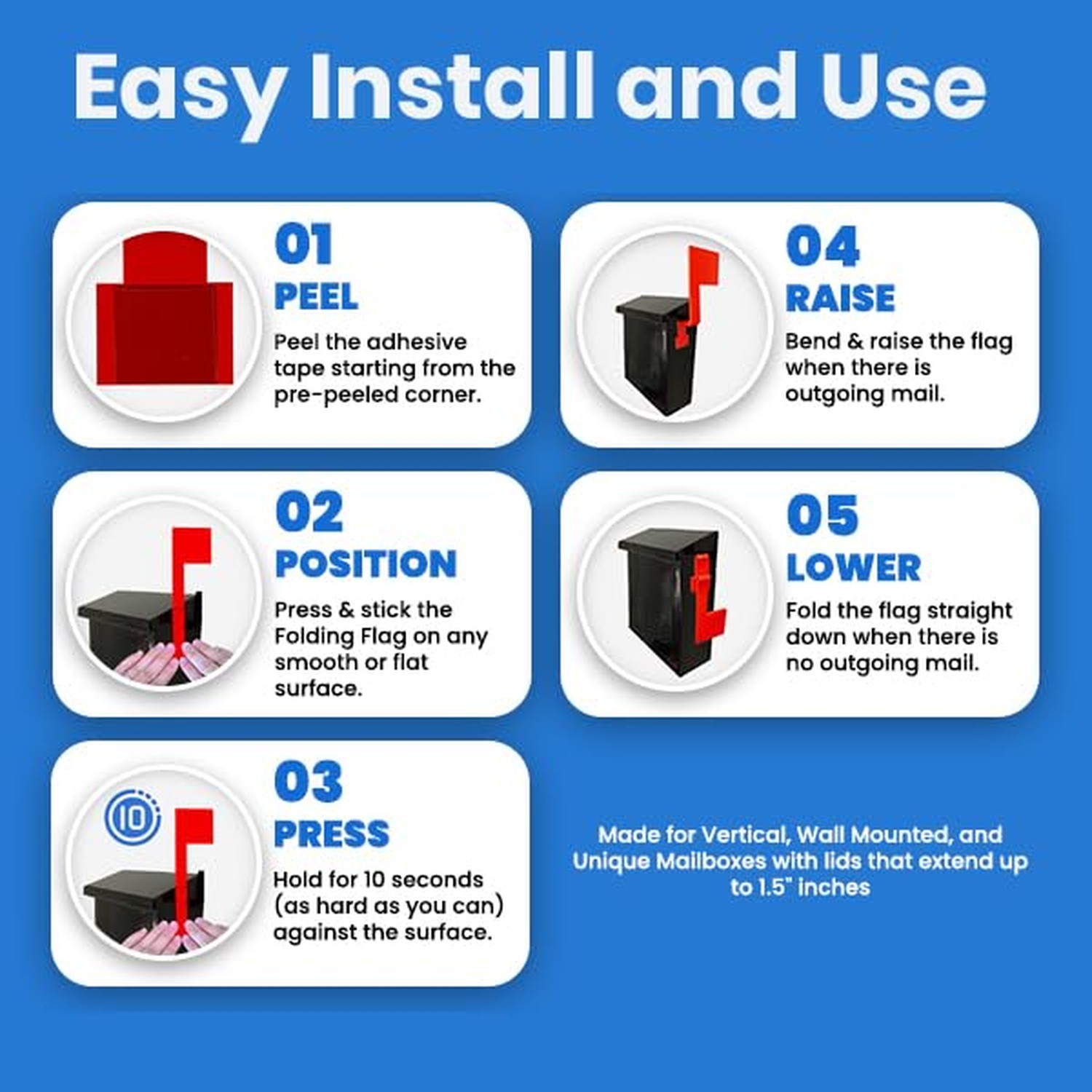 Wall Mount Mailbox Flag (Adhesive or Screw Installation) – Folding 180