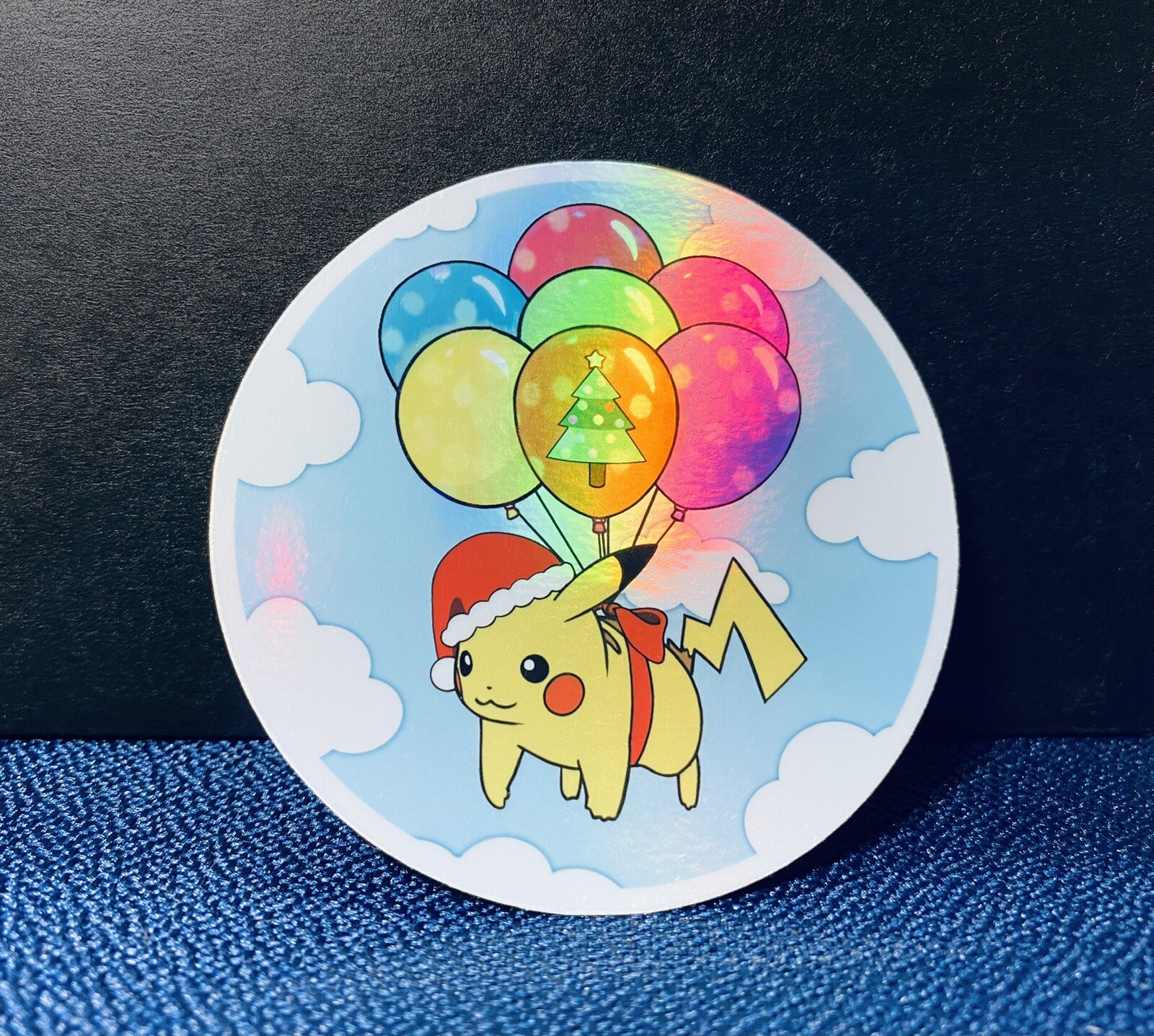 Flying Santa Hat Pikachu – Sticker Holographic Pokemon Decal Rainbow Holo