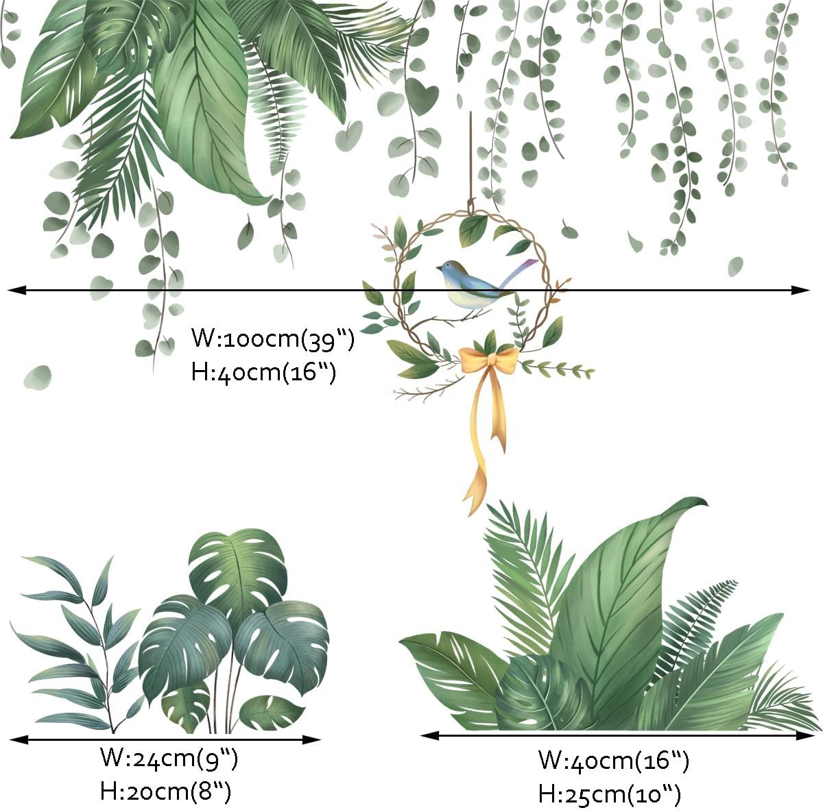 Tropical Plants Jungle Wall Decal Hanging Vines Palm Leaves Wall Stickers Decor