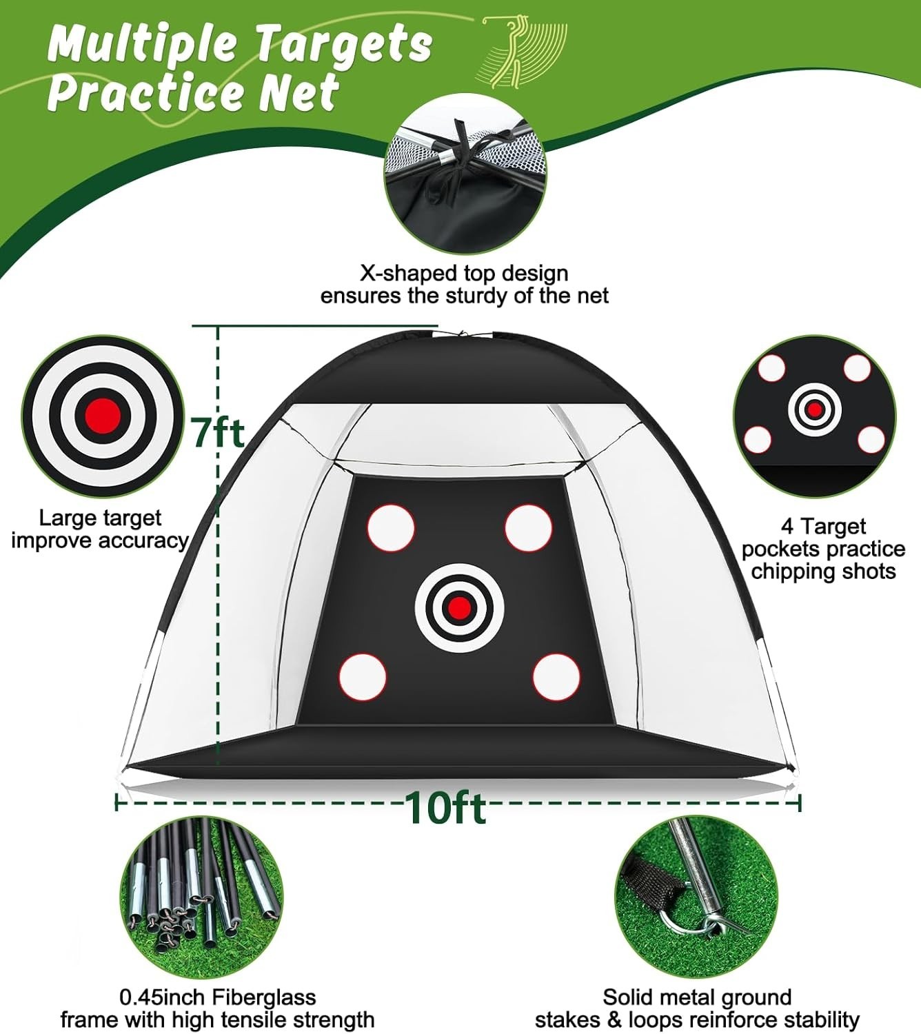 Golf Net: 10x7ft Golf Practice Net for Backyard Chipping Driving with Dual-Tu…