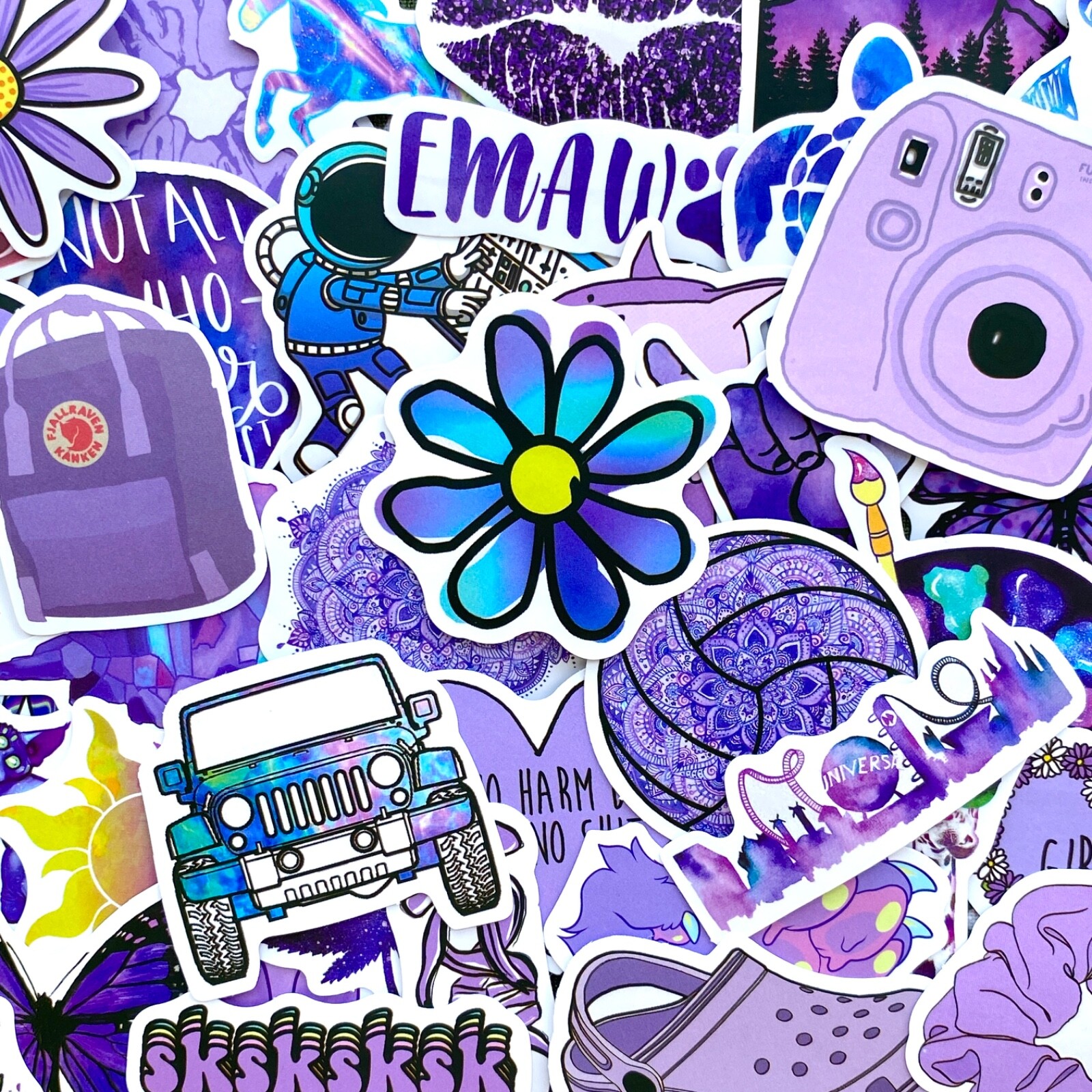 5-50 pcs Kawaii Purple Cute Stickers, Positivity Plant Nature Jeep Flower Decals