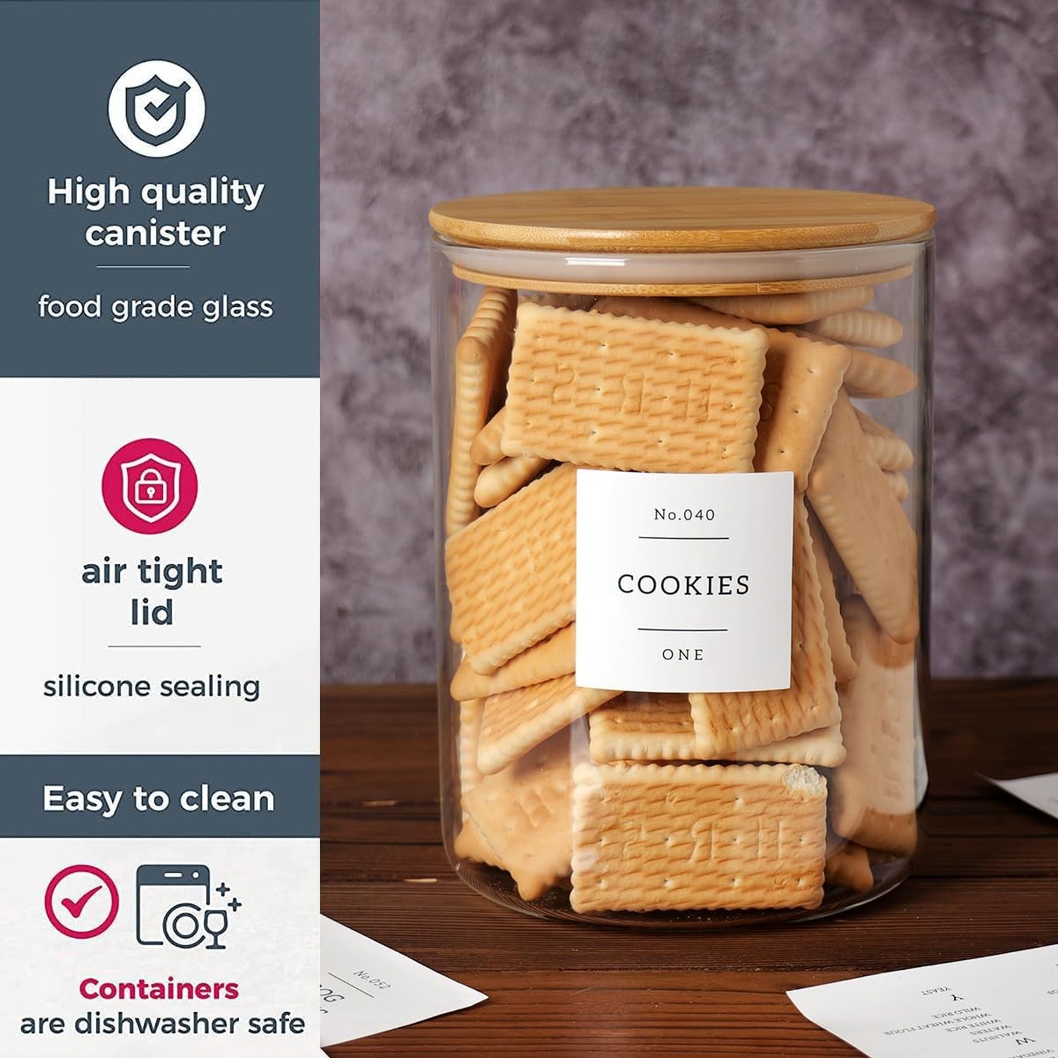 Set of 6 Glass Flour and Sugar jars with 132 Kitchen Pantry Labels – Thicken …