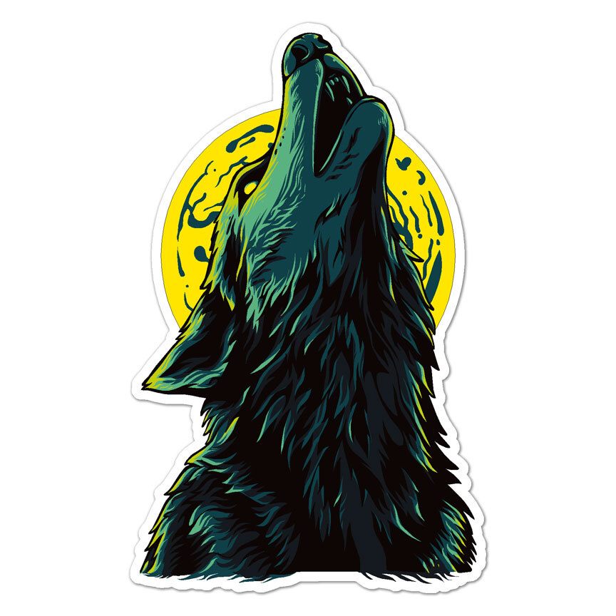 Wolf And Moon, Vinyl Decal Sticker, Indoor Outdoor, 3 Sizes, #8626