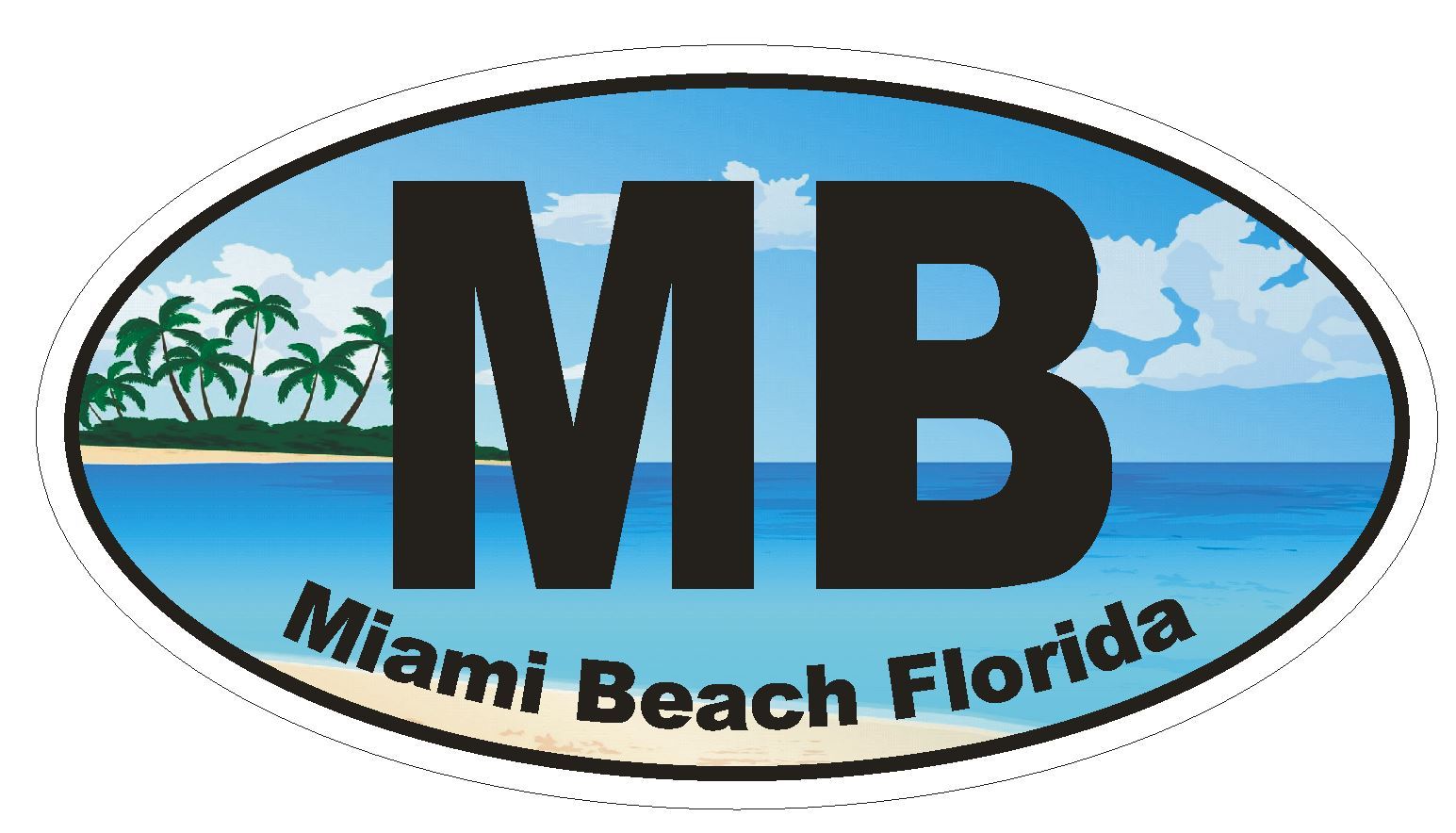 MB Miami Beach Florida Oval Bumper Sticker or Helmet Sticker D1126
