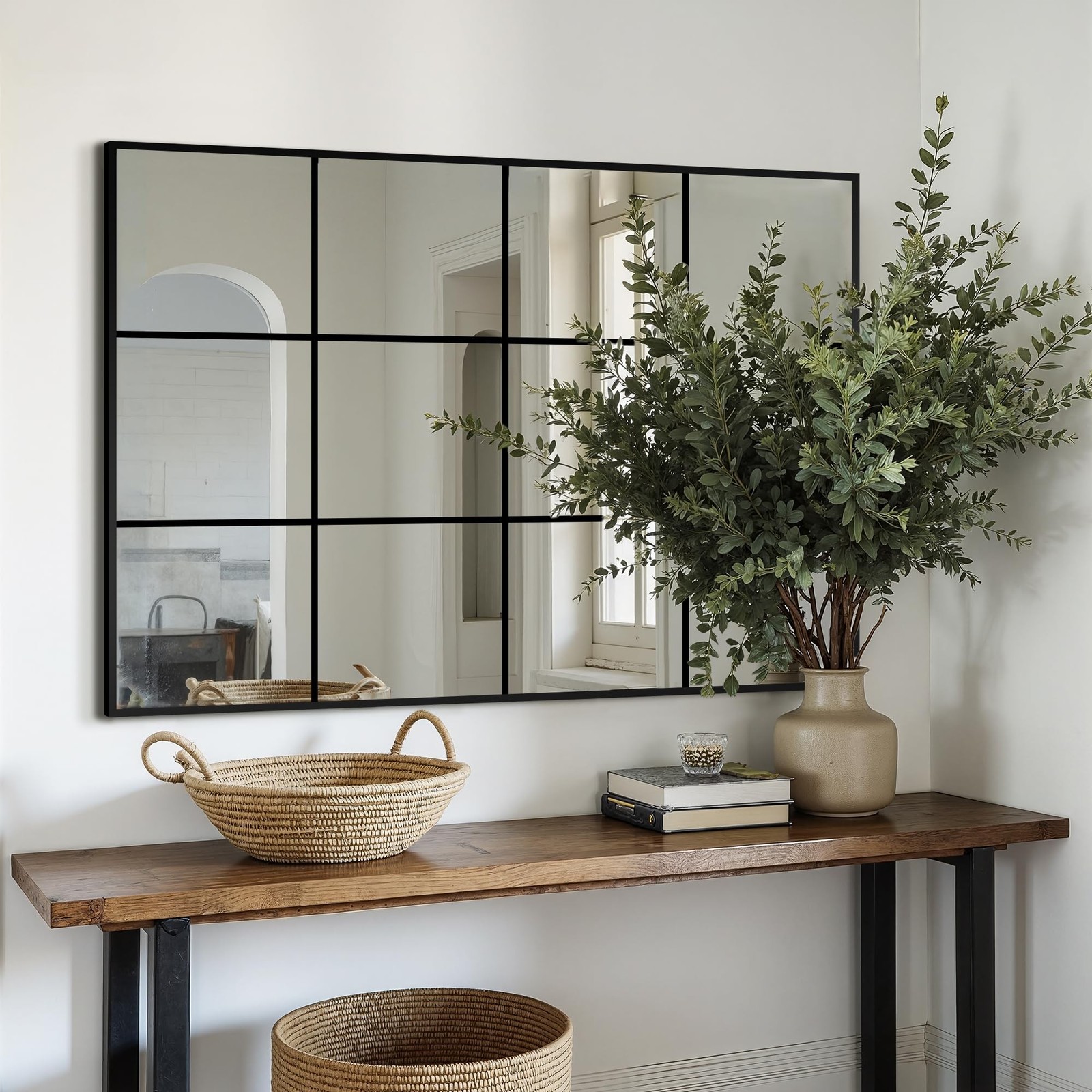 Delma Wall Mirror, 40"X30" Window Pane for Living Room Decor, Decorative Wall…