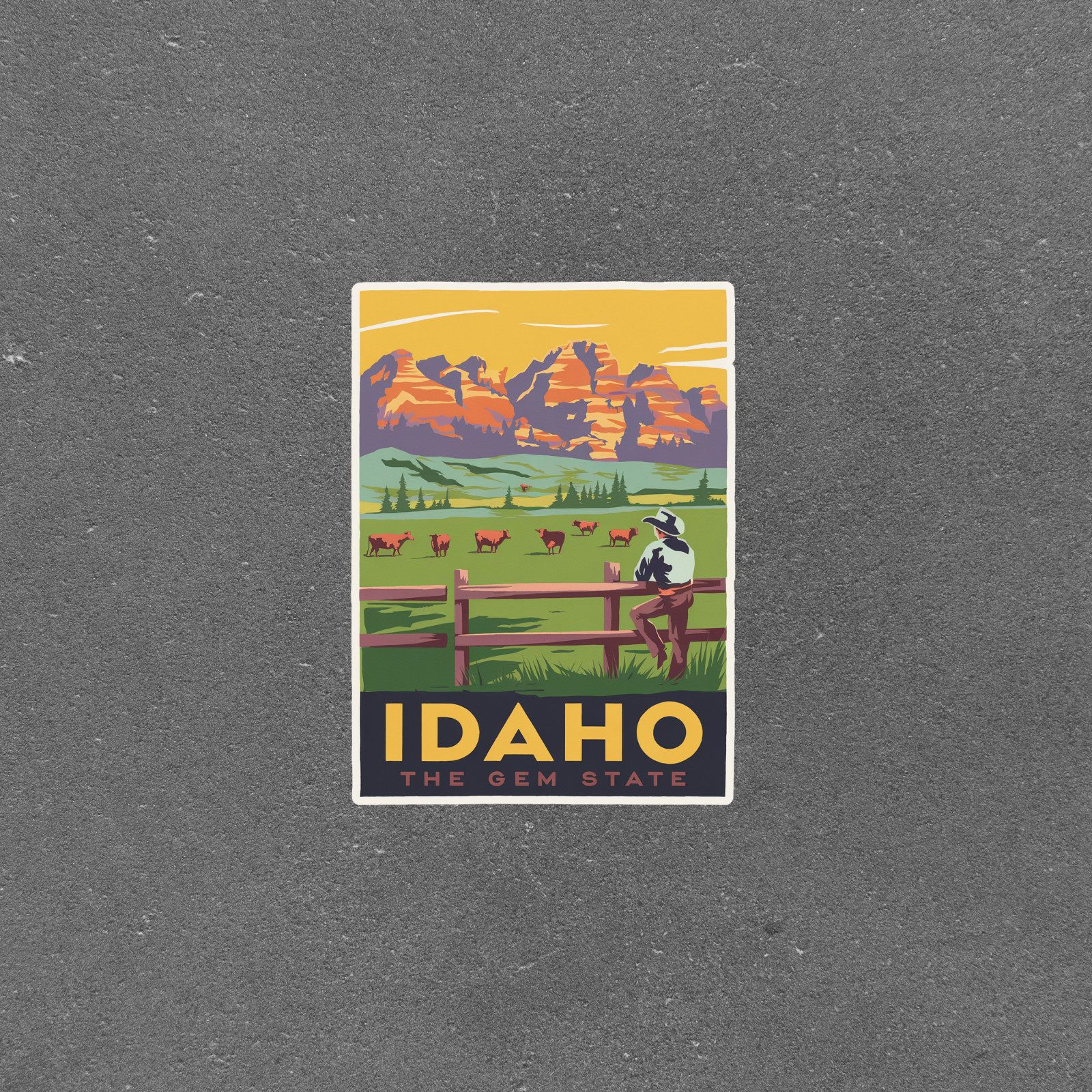 Vintage Idaho Travel sticker Sticker – The Gem State Cowboy Landscape #3401
