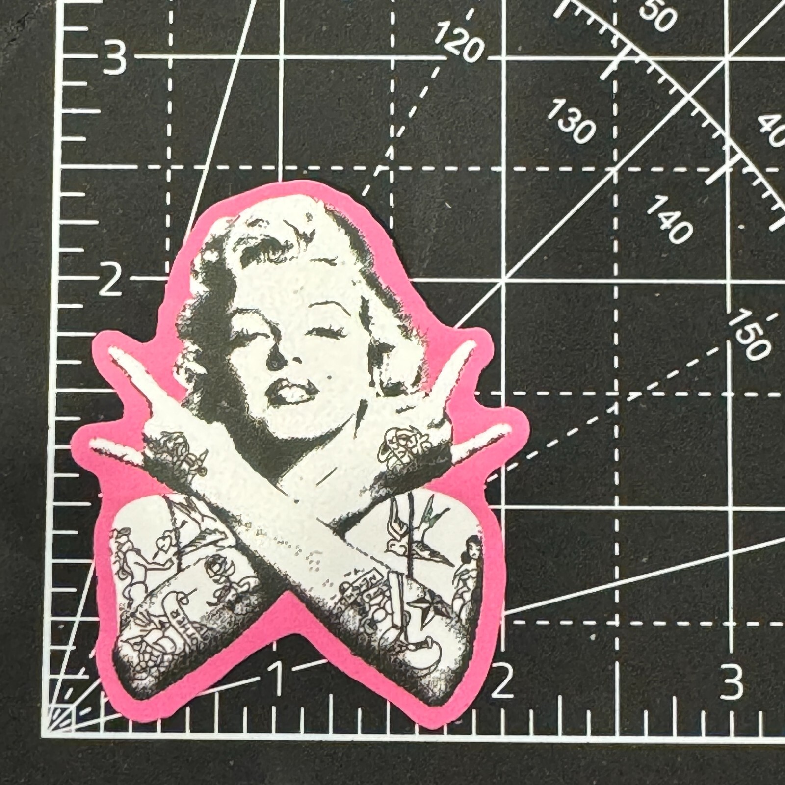 Marilyn Monroe Tatoo Pink Rock On Symbol Devil's Horns Vinyl Decal Sticker Bomb