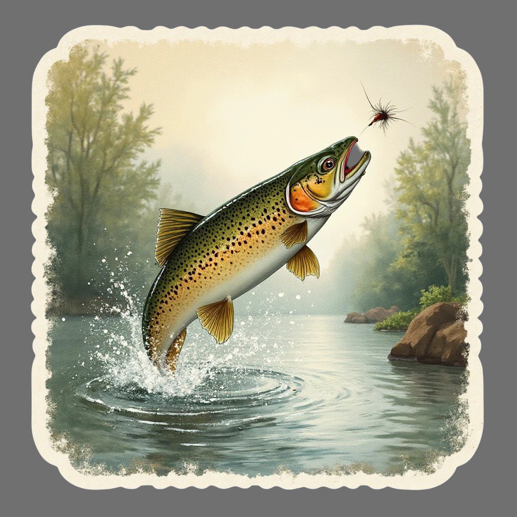 Fishing sticker vinyl decal trout jumping fly fishing lake river lure tacklebox