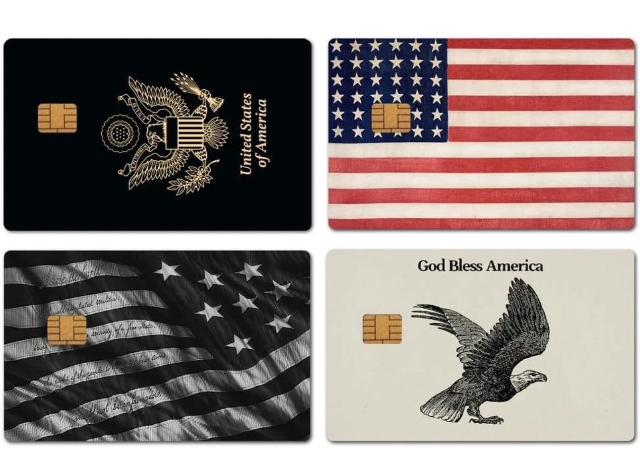 USA Patriotic Card Skin 4-Pack American Flag Eagle Decal God Bless America Cover