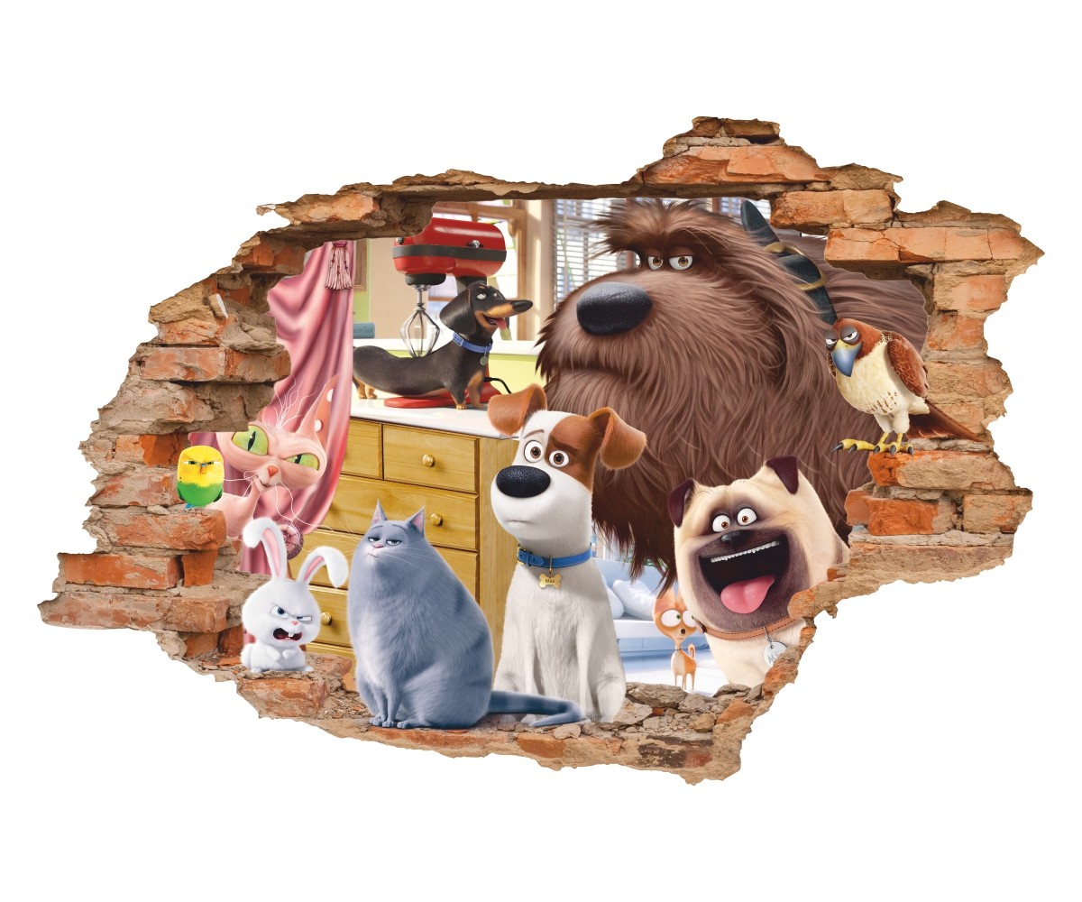 Pets 3D Wall Decal, Cartoon Wall Sticker, Removable Vinyl Sticker