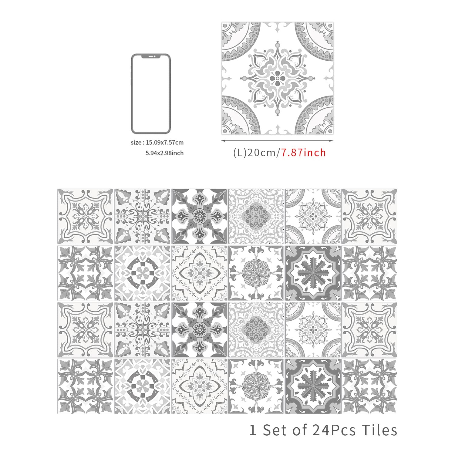 24 Pcs 8×8 in (20x20cm) Peel&Stick Tile Stickers-Waterproof Removable Backspl…