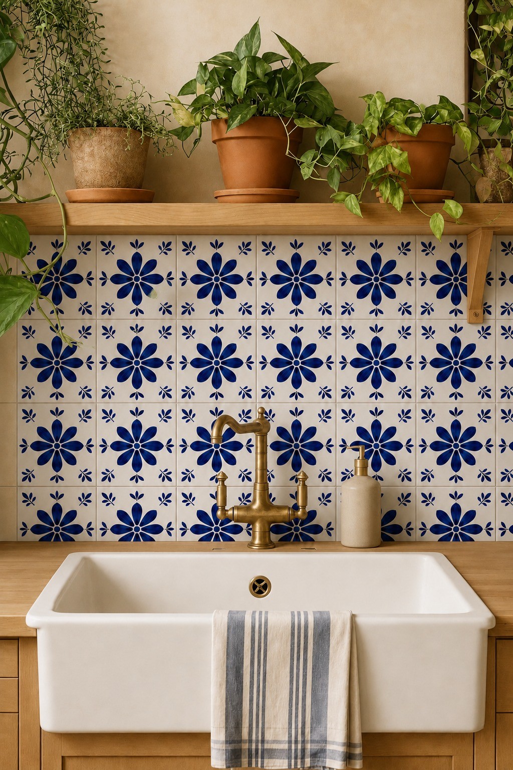 Peel and Stick Tile Stickers Blue White Talavera Kitchen Backsplash Wall Decor