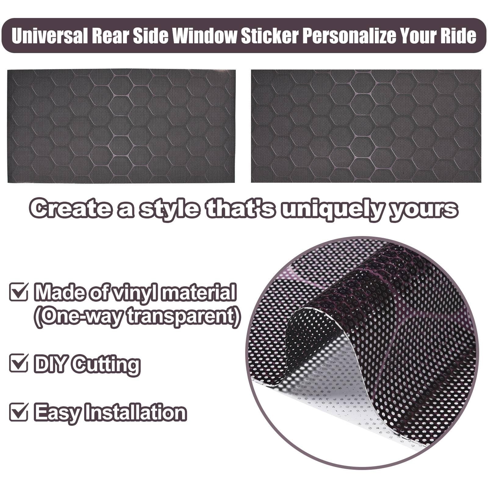 2PCS Car Rear Side Window Stickers – 35″×17″, Honeycomb Pattern PVC -Way Priv…