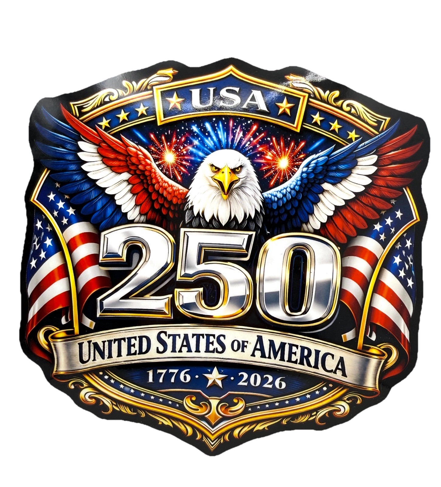 America Celebrating 250 Years Large 7×7 In Magnetic Decal Eagle Patriotic Design