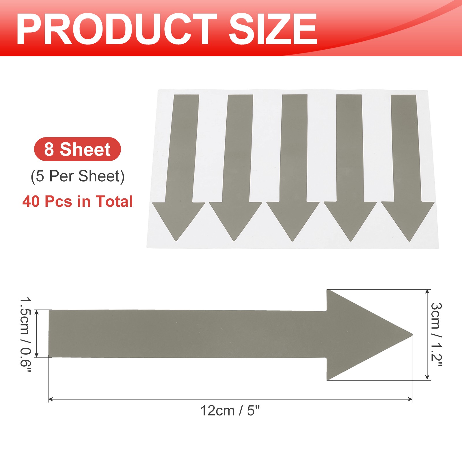 Arrow Sticker, (5×1.2 Inch, Dark Gray) (40 Pcs), Waterproof Arrow Sign Sticker