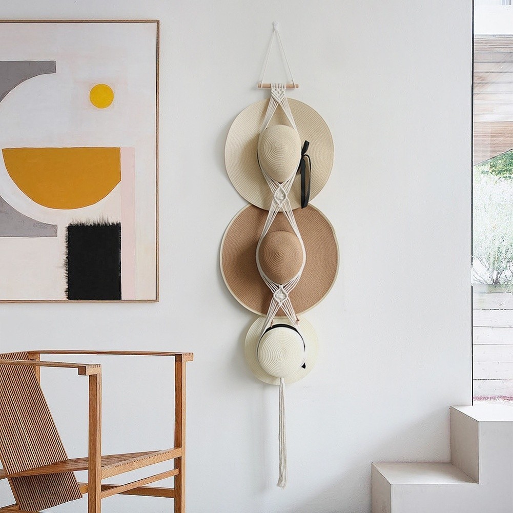 Modern Bohemian Tapestry Wall Hanging Made of Soft Cotton for Hat Organization
