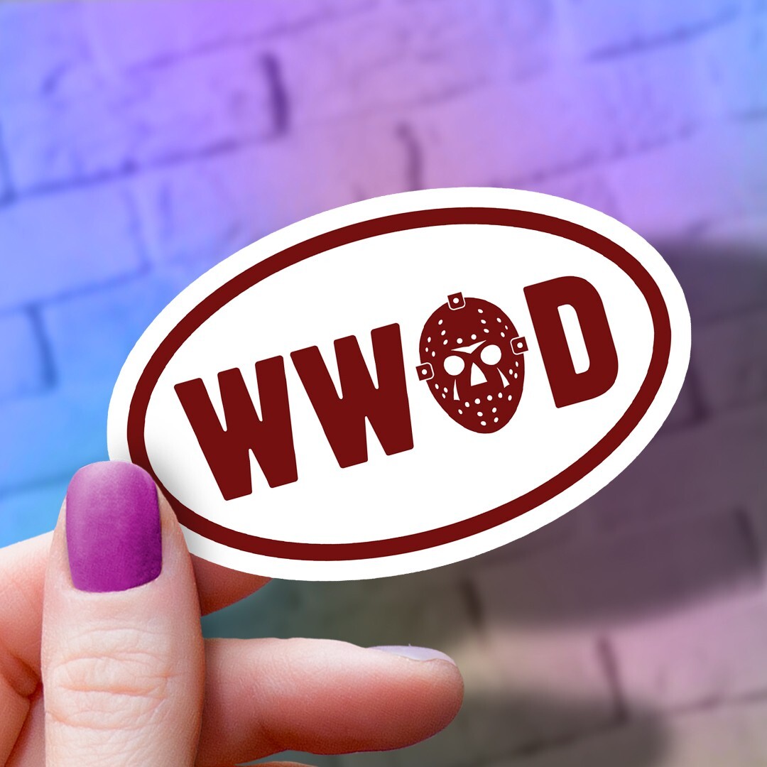 Funny Vinyl Horror Sticker: "What Would Jason Do" Laptop, Water Bottle Decal