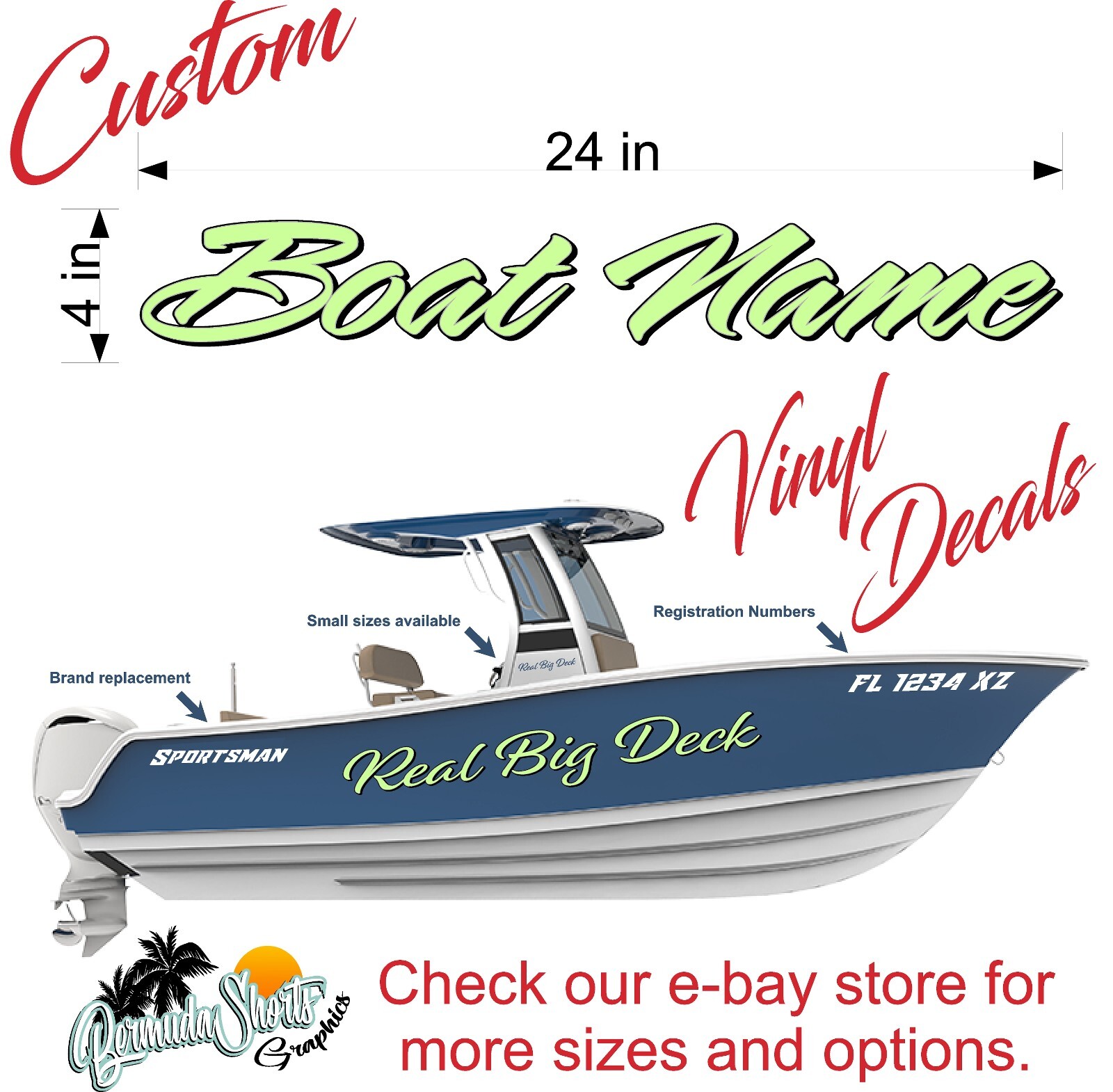 Boat Name Decal 4×24" / Custom Hull Graphic / Premium Marine Vinyl Lettering 2CL