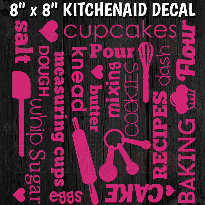 Kitchenaid Mixer Decal Wrap 8" x 8" Sheet Baking Subway Words Professional Vinyl