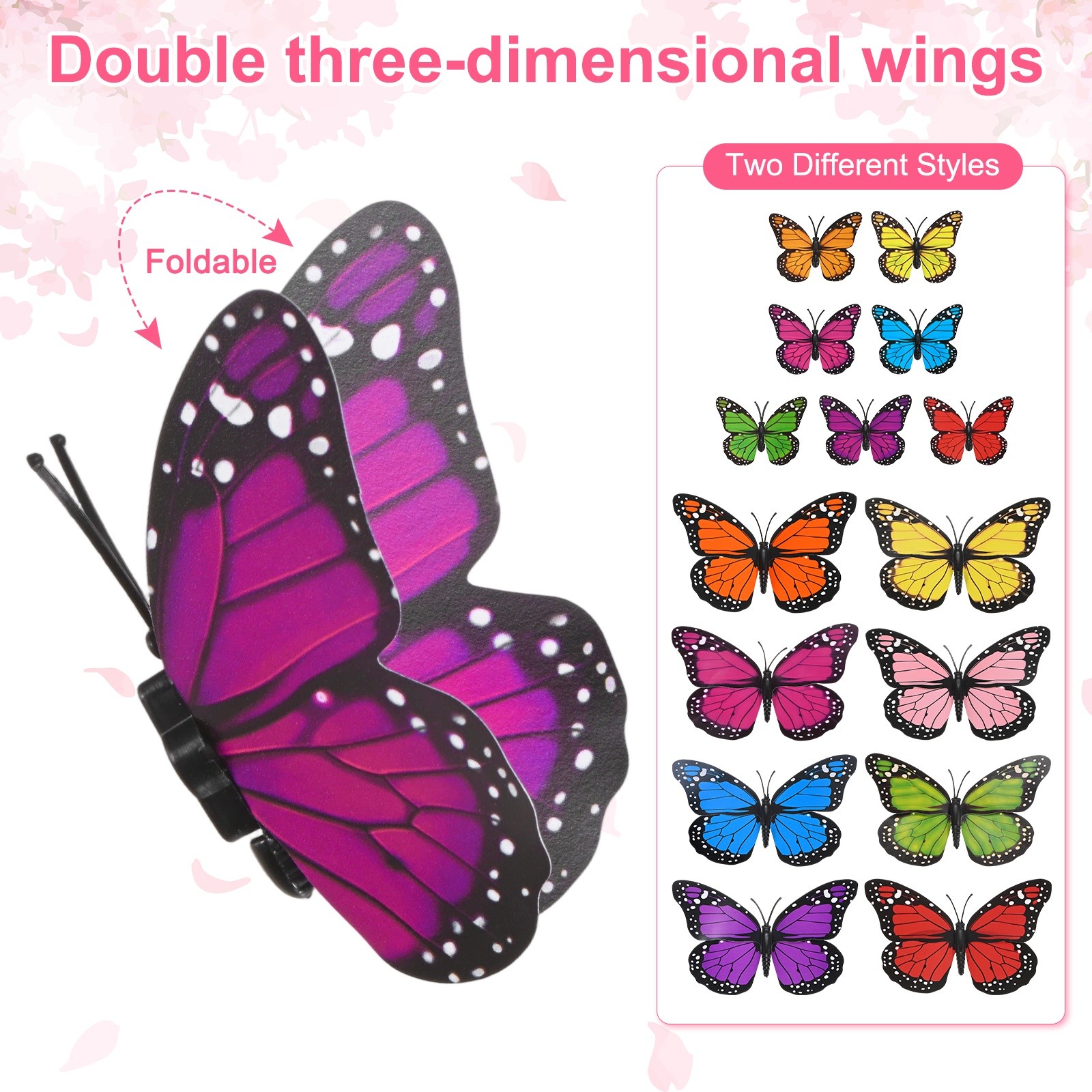 10pcs butterfly stickers 3D 7x5cm purple for walls