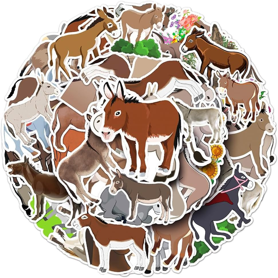 50Pcs Donkey Stickers Waterproof Vinyl Decals | Peel & Stick Sun-proof Removable