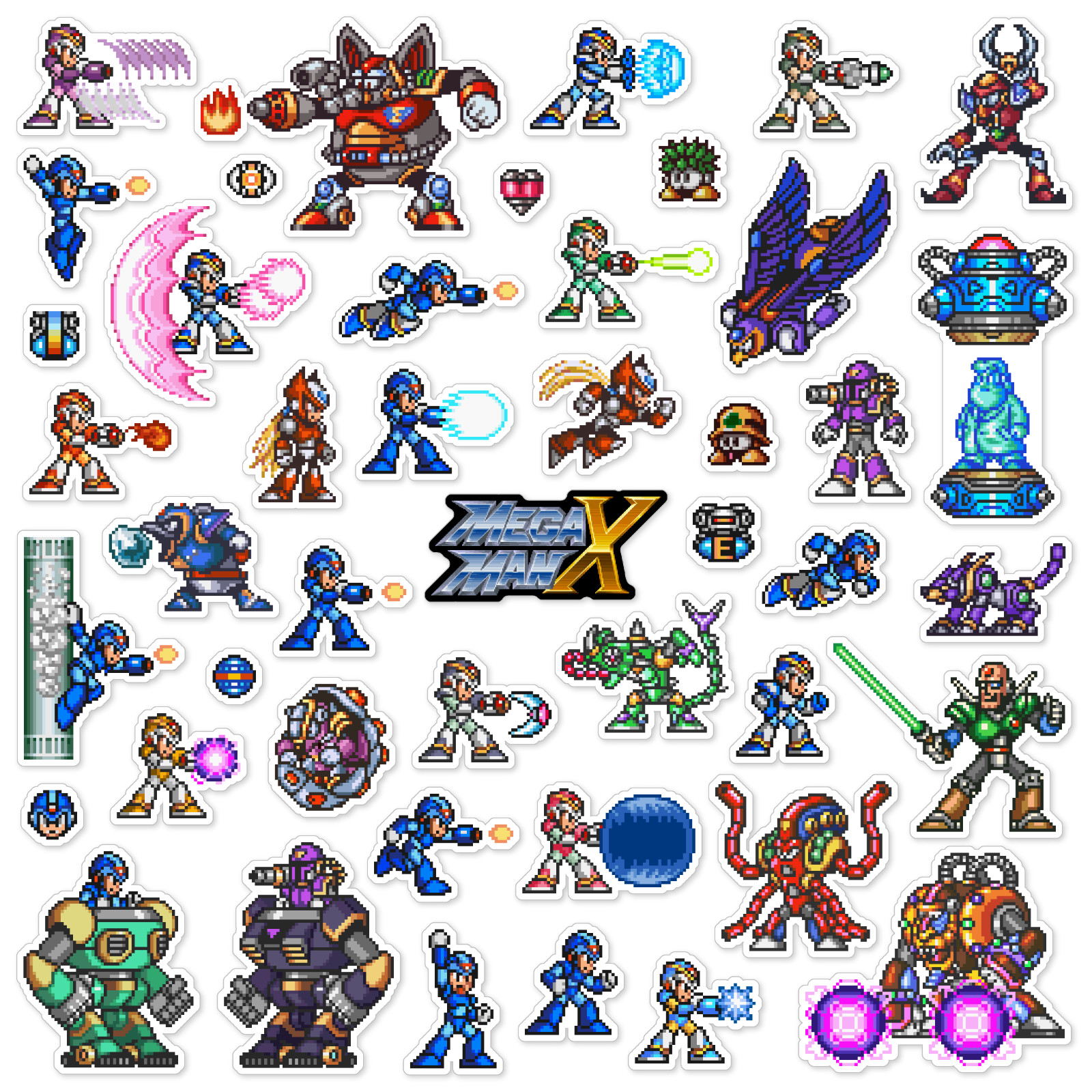 Mega Man X Stickers Super Nintendo SNES Pixel Art 45 Sticker Pack