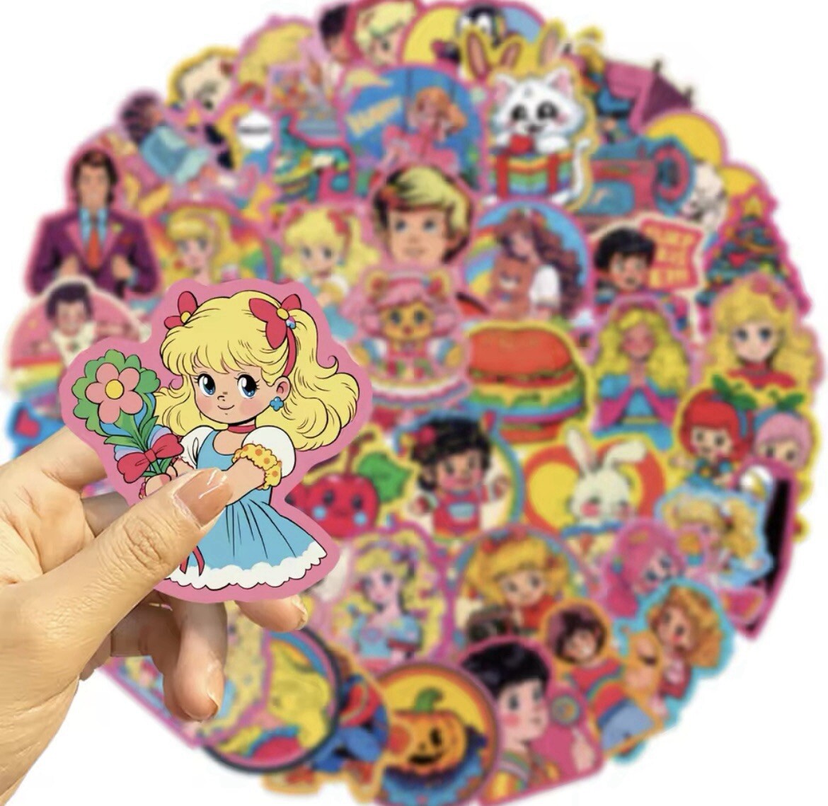 Cartoon Aesthetic Stickers 50pk Random Mixed Stickers Bright Colorful Stickers￼