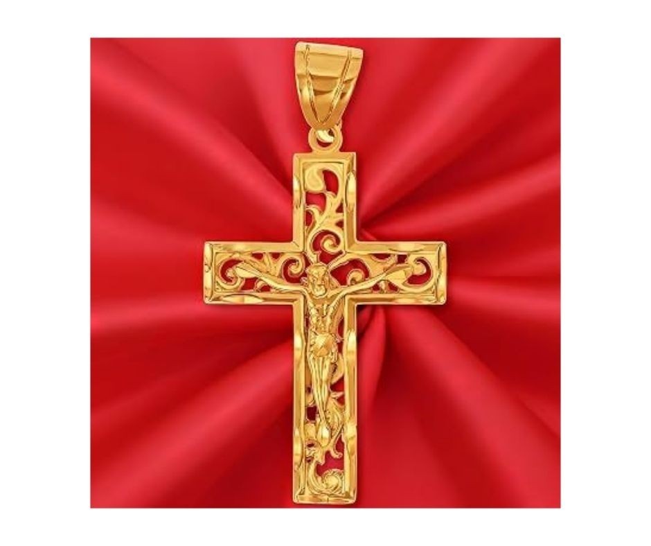 Large Filigree Crucifix Cross Necklace for Men & Women 24k G…