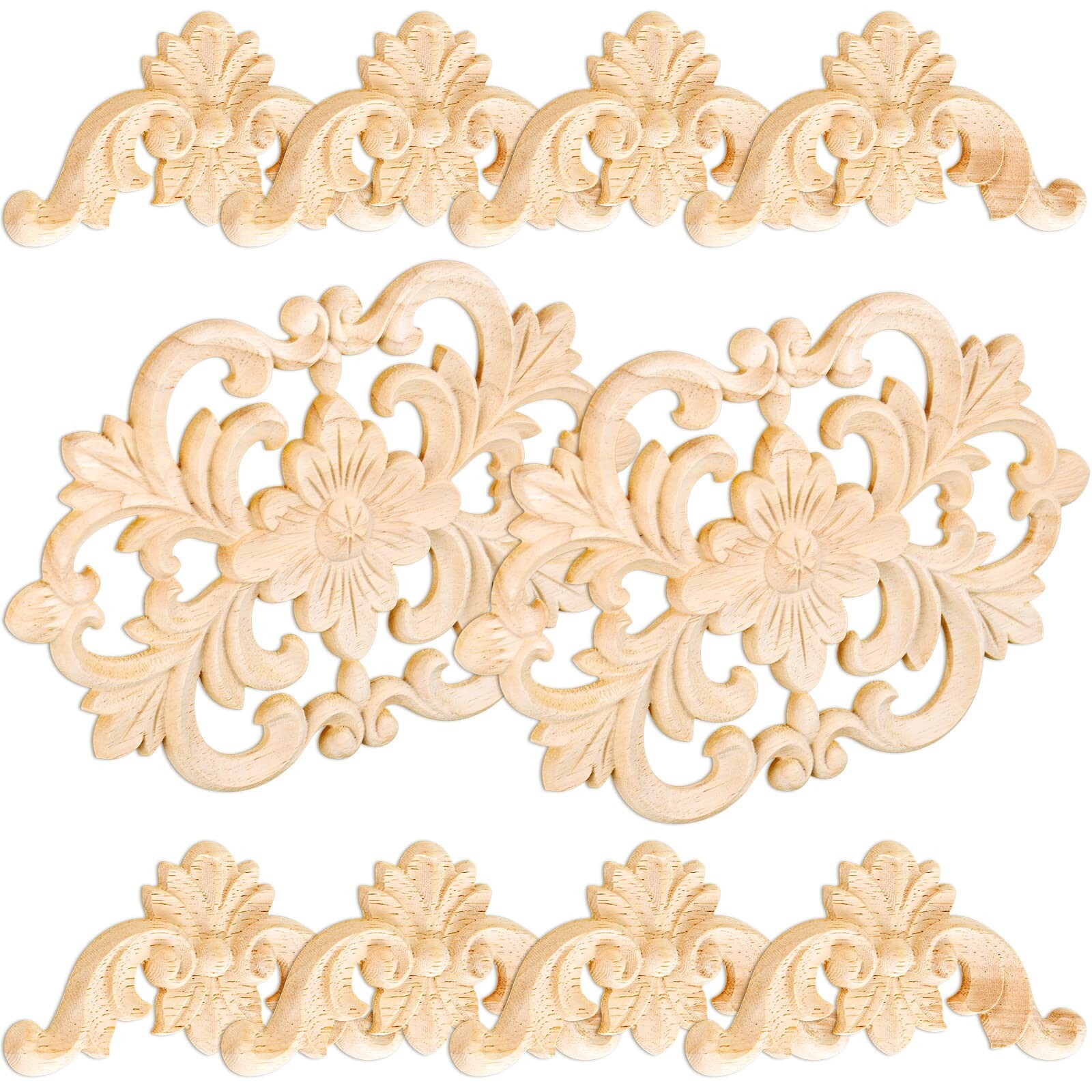 10 Pcs Wood Appliques Decorative Wood Appliques Onlays for Furniture Door Cen…