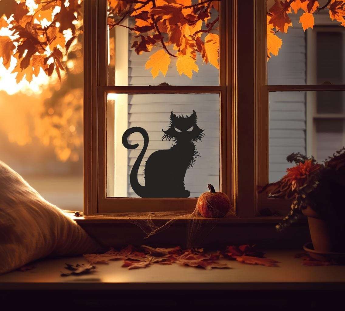 Halloween Cat Window Decal | Scary Black Cat Sticker