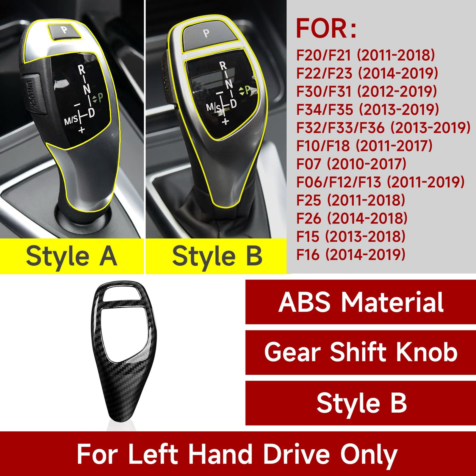 Car Sticker Decals Gear Shift Knob Cover Carbon Color ABS Trim fits for BMW F…