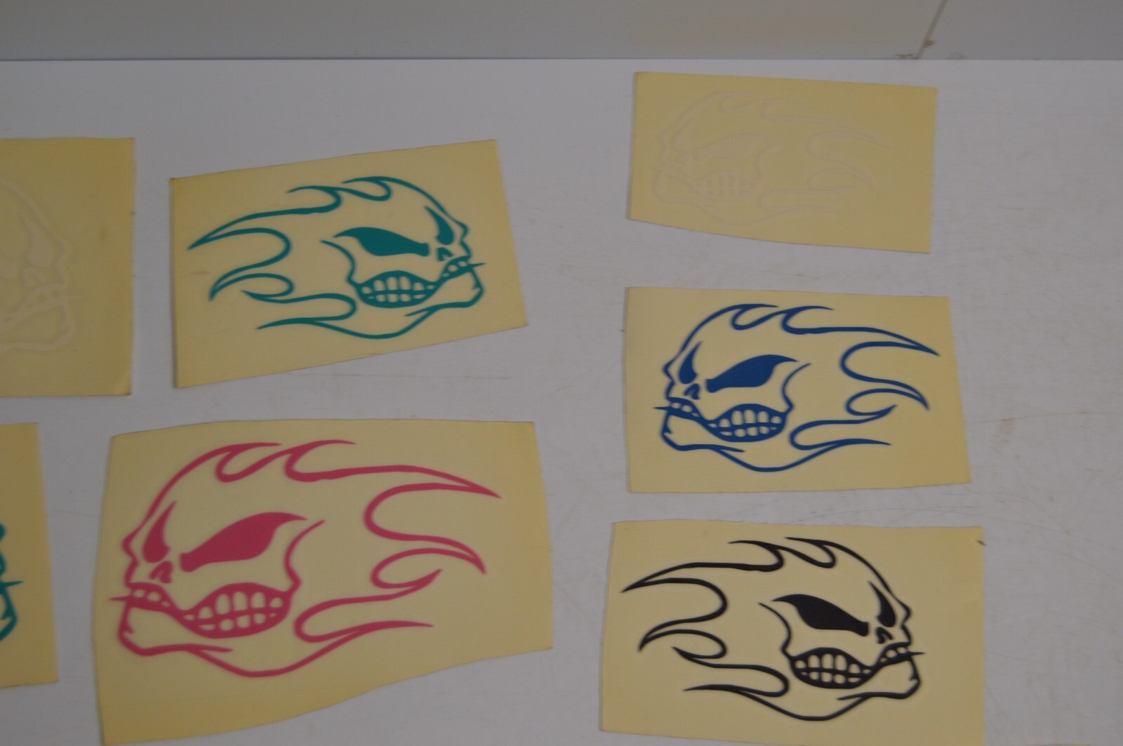 17 Vintage Flaming Skull Vinyl Decal Stickers Lot 1990's Carnival Collectibles